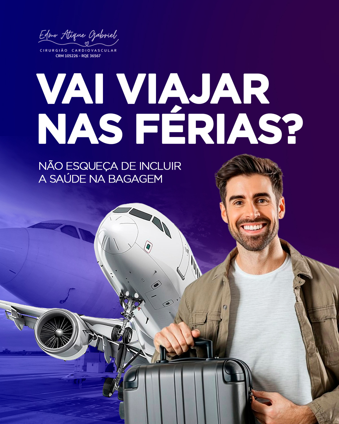 Vai pegar a estrada ou embarcar para as férias?
Além das malas e dos roteiros, não esqueça de incluir a saúde nos seus planos.
Leve seus medicamentos, mantenha uma boa hidratação, faça pausas em viagens longas e procure respeitar seus horários de descanso.
Pequenos cuidados podem fazer uma grande diferença para o seu coração durante as férias.
🫀 Viajar com tranquilidade também é uma forma de prevenção.
Dr. Edmo Atique Gabriel - Cardiologista e Cirurgião Cardiovascular
#Ferias #ViagemSegura #SaudeDoCoracao #Cardiologia #Prevencao #CoracaoSaudavel #QualidadeDeVida #VidaSaudavel #SaudeCardiovascular #BemEstar #CuideDoSeuCoracao
