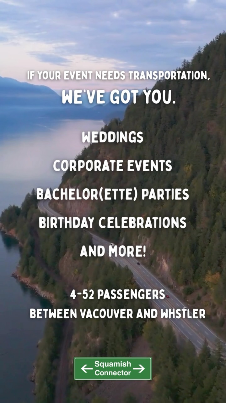 Did you know we offer ✨private charters✨ all year round?
If you are planning an event that needs transportation, look no further, we have you covered ✅
🚐Between Vancouver and Whistler
👭4-52 passengers
✈️Airport transfers available
Please reach out to charters@squamishconnector.com for inquiries and quotes 🏔️🌇