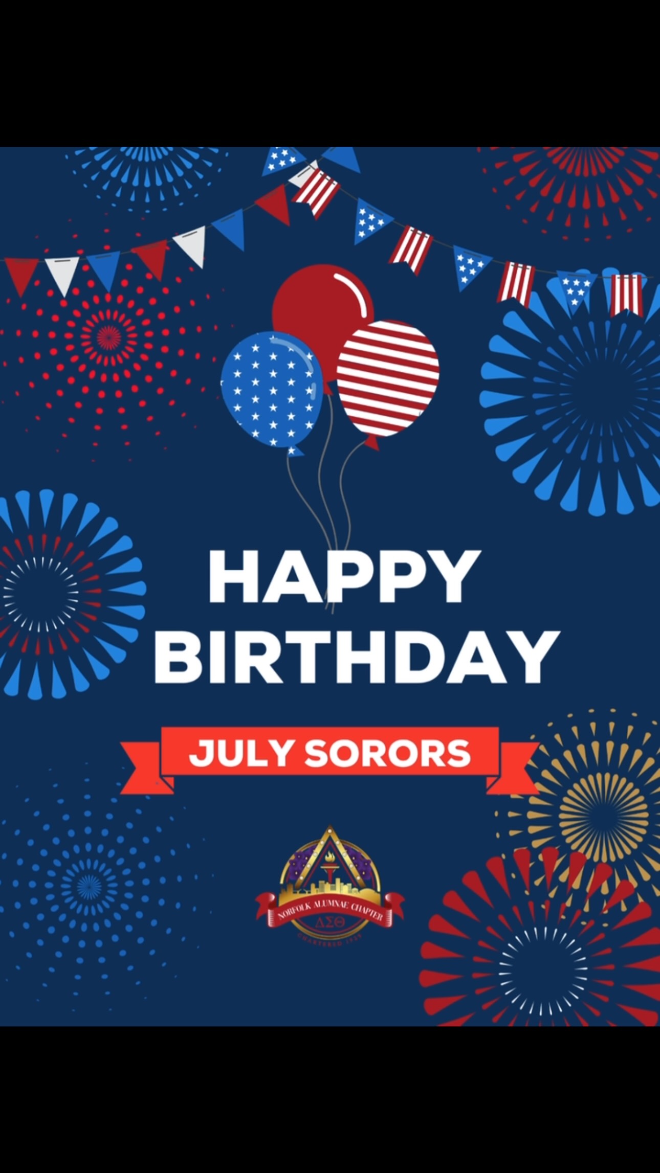 Norfolk Alumnae wishes all Sorors born in July a very Happy Birthday!
May your birthday be filled with sunshine, laughter, and sparkling firecracker moments! Wishing you a year overflowing with joy, good health, love, and countless reasons to celebrate. Continue to shine brightly and light up every room you enter!
Enjoy your special month!
#JulyBirthdays | #NACDST1929 | #Sisterhood
