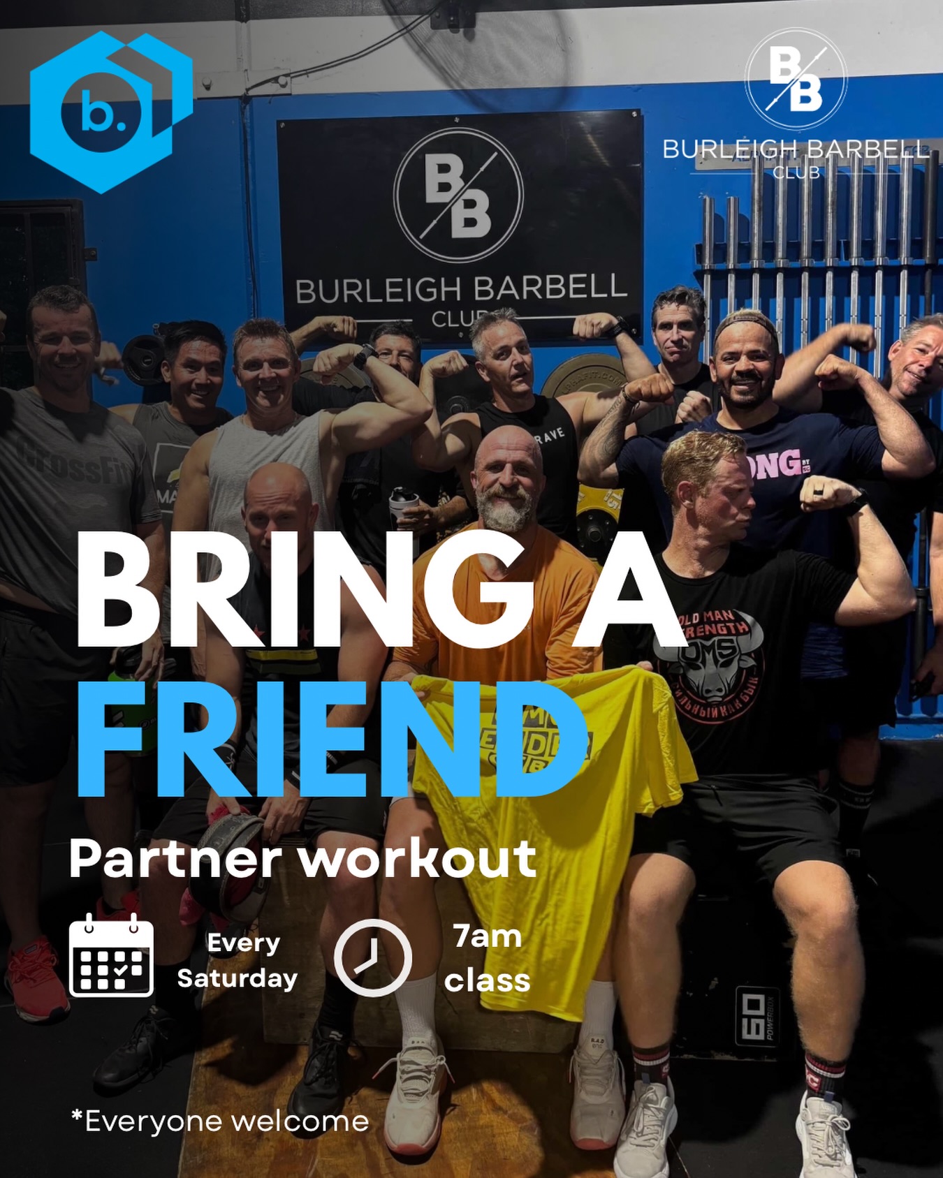 Saturdays are better with a friend!
Join us every Saturday at 7:00am for our Partner Workout at CrossFit Burleigh.
Bring a mate, a family member, or a work mate , no CrossFit experience is needed. You’ll share the workout, encourage each other, and have a great time while getting an awesome sweat in.
There’s no better way to start the weekend than with great people, plenty of laughs, and a workout you’ll be talking about afterwards.
Every Saturday
7:00am
👥 Bring a friend and come see what our community is all about!