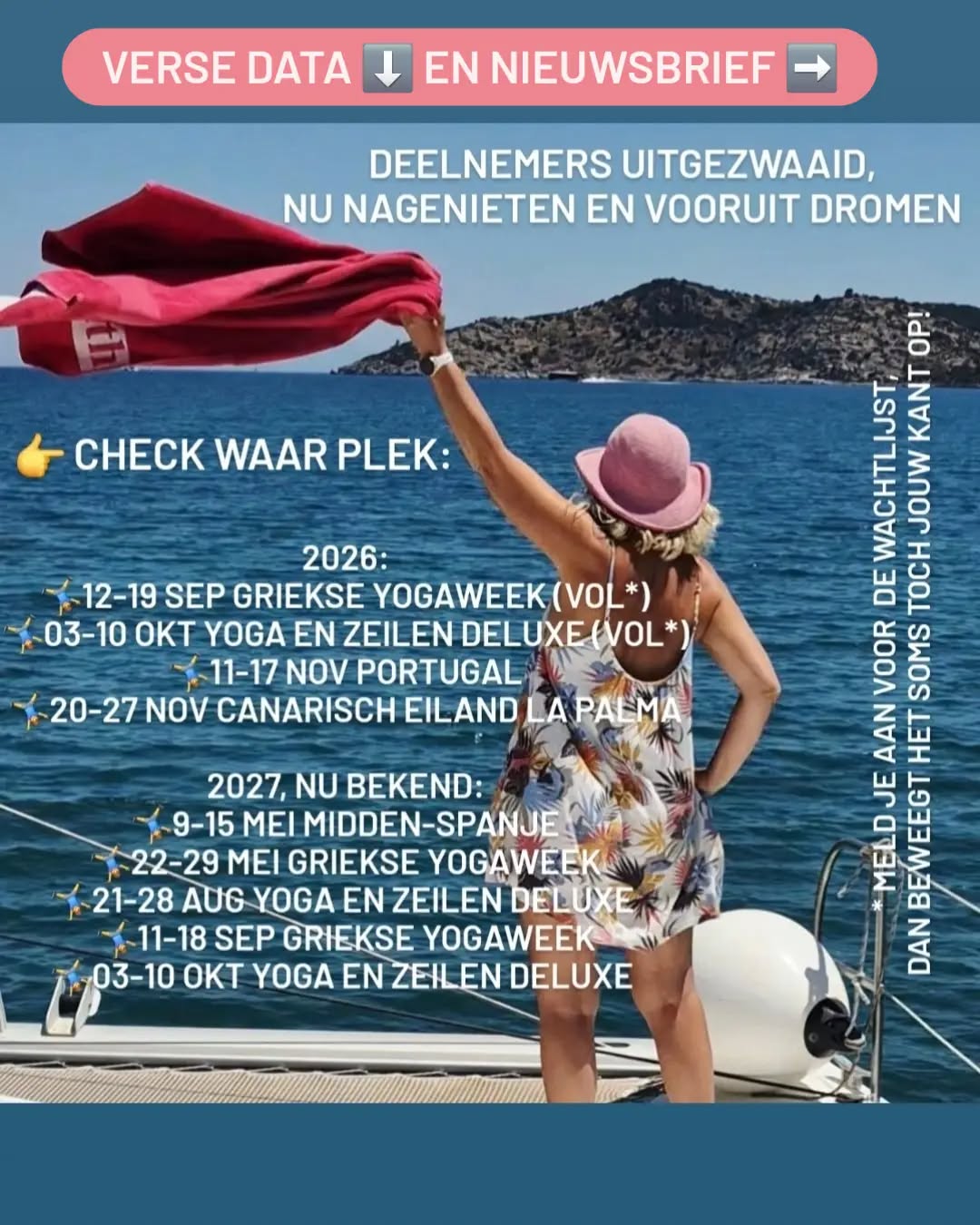𝗡𝗶𝗲𝘂𝘄𝘀𝗯𝗿𝗶𝗲𝗳 𝟯 𝗶𝘀 𝘂𝗶𝘁 ✉️
Terugblikken op vier te gekke yogaweken én vooruitdromen naar najaar én 2027. Want ja, die data zijn bekend en de eerste boekingen zijn al binnen❣️
Nog niet op de lijst? Link in bio voor aanmelden.
Fijne zomer 🌞
Suus
#yogadiebeweegt #yogareizen #yogaretreat #yogavakantie #yogaonline