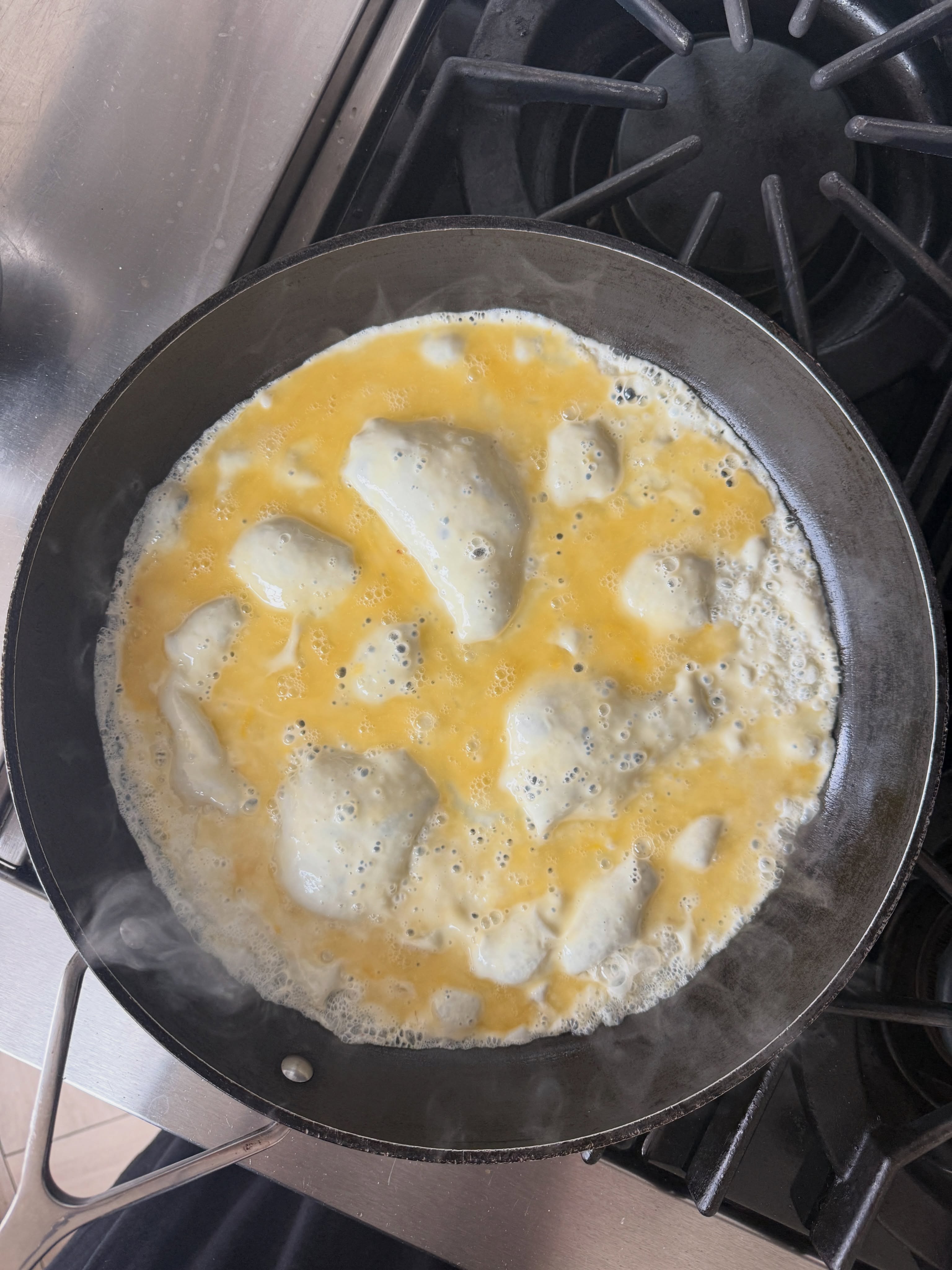 Two eggs with salsa verde.