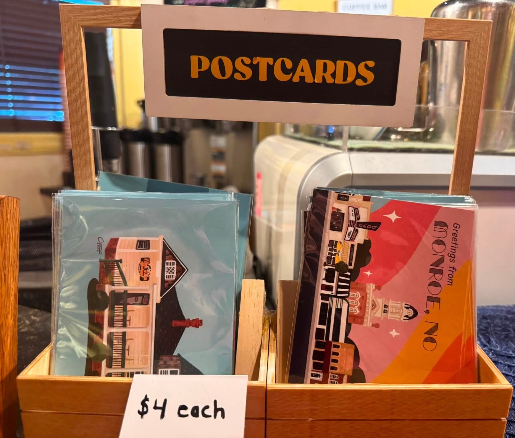 Postcards are restocked at @alicejulescoffee ! ☕️
Thank you all so much for supporting this fabulous coffee shop in Monroe and for also showing this local artist some love by purchasing postcards depicting the cute buildings and businesses around town. 🥰
#shopsmall #supportlocal #postcards