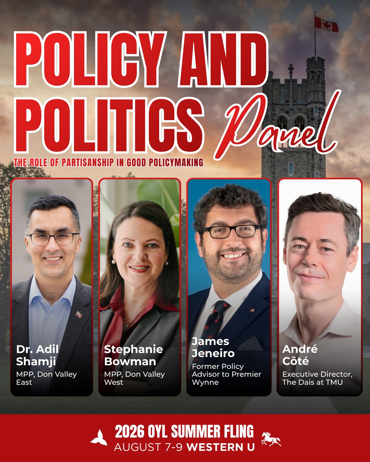 Introducing our second panel of #SummerFling2026: Policy & Politics.
Join us for a conversation on the role of partisanship in good policymaking, and how political ideas become public policy that shapes the lives of Ontarians.
Early bird registration ends July 25. Link in bio.
//
Découvrez notre deuxième panel du Conférence D’Été 2026: Politiques et politique.
Joignez-vous à nous pour une discussion sur le rôle du militantisme partisan dans l'élaboration de bonnes politiques publiques et sur la façon dont les idées deviennent des politiques qui façonnent la vie des Ontariens.
La préinscription prend fin le 25 juillet. Lien en bio.