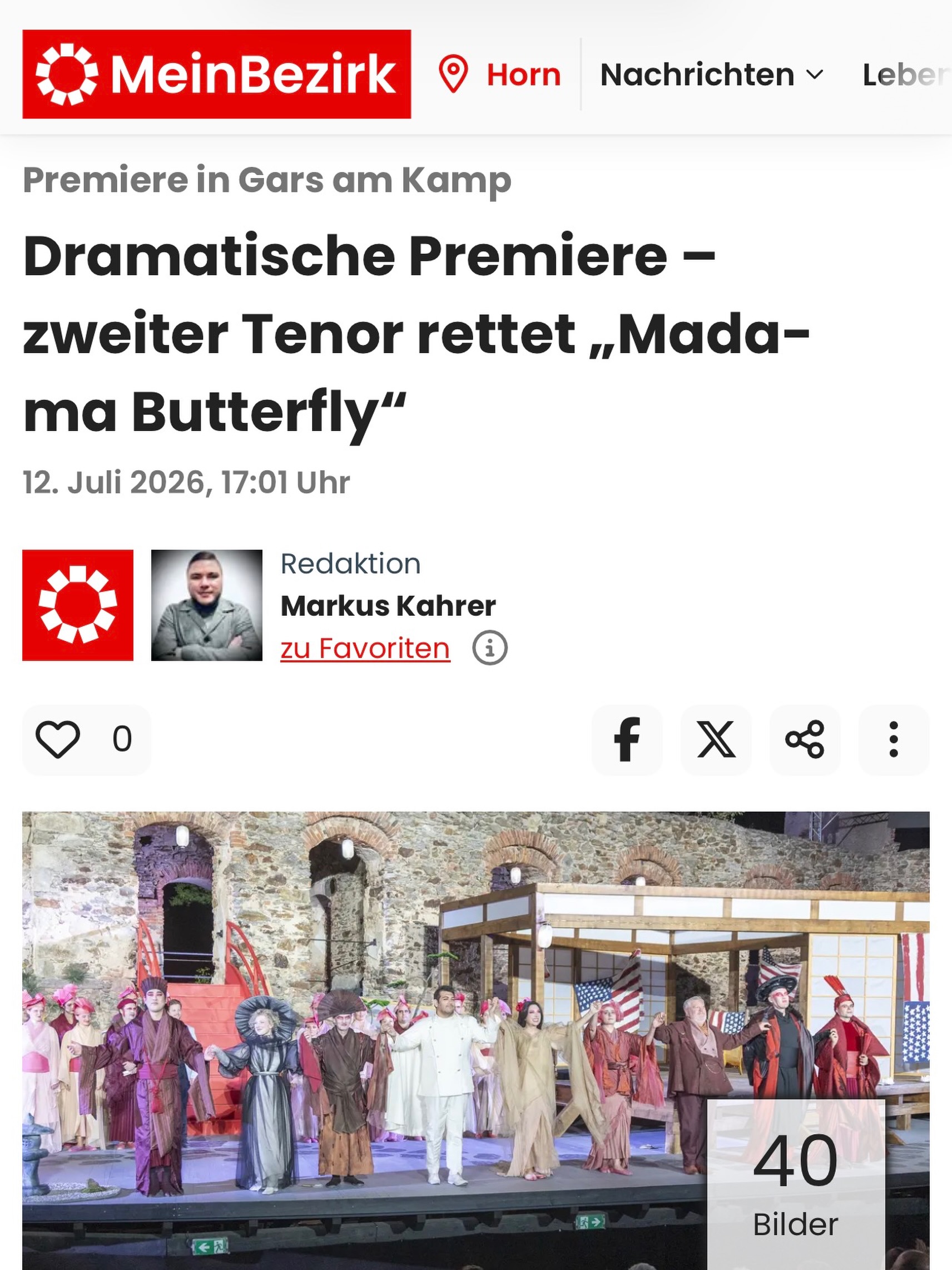 ⛩️ DRAMATISCHE PREMIERE 🎶 AUCH künstlerisch überzeugte die Produktion auf ganzer Linie. Regisseur Matthias von Stegmann setzte Puccinis Meisterwerk mit viel Feingefühl in Szene, während Karsten Januschke das Orchester souverän leitete. Das japanisch inspirierte Bühnenbild von David Gamel harmonierte eindrucksvoll mit den historischen Mauern der Burg, ergänzt von rund 70 detailreichen Kostümen aus der Hand von Laura Madgé Hörmann. Chorleiter Michal Juraszek sorgte mit dem hervorragend einstudierten Chor der Oper Burg Gars für weitere musikalische Höhepunkte. In der Titelrolle begeisterte KS Kristiane Kaiser als Cio-Cio-San mit großer Ausdruckskraft und stimmlicher Brillanz. Ebenso überzeugten Daria Sushkova als Suzuki und Paolo Rumetz als Sharpless. In den kommenden Vorstellungen bis Anfang August stehen unter anderem Eugenia Dushina als Cio-Cio-San sowie Intendant KS Clemens Unterreiner selbst als Sharpless auf der Bühne. Let’s OPERA ❗️#ClemensUnterreiner #premiere #operburggars #madamabutterfly #meinbezirk 📸©️MEIN BEZIRK - Oper BURG GARS by Jürgen Hammerschmid