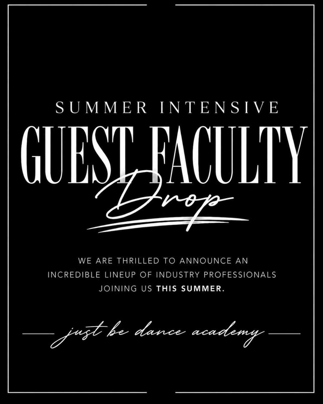 JBDA SUMMER INTENSIVE 🖤🩷
JULY 27 - JULY 31
We are thrilled to announce an incredible lineup of industry professionals joining us this summer! We are welcoming the following to the studio to train with us!
- Chase Haley Bowden @chasehaleybowden
- Lisette Bustamante @lisetteslife
- Carly Gallup @carlygallup
- Mackenzie Simons @mackenziesimons_choreo
- Alex Woznyk @alex_woznyk
- Struther White @strutwhite
As well as in house staff!
Our dancers can’t wait to train with such talented choreographers and teachers!
Looking forward to a week of growth and learning!
• Public is welcome, please DM for class passes if you are interested!
#jbdaletsgo #justbedanceacademy #danceintensive #trainhard #summerwork