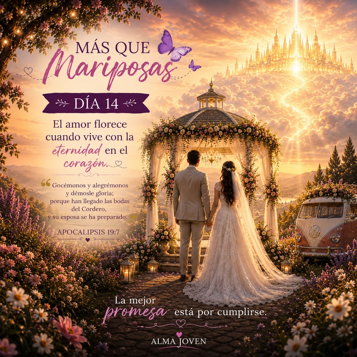 🌿 DÍA 14 | El amor florece cuando vive con la eternidad en el corazón
Llegamos al final de este recorrido...
Durante catorce días hablamos de esperar, confiar, servir, perdonar, permanecer y aprender a amar conforme al corazón de Dios.
Pero, sobre todo, descubrimos que cada historia de amor encuentra su verdadero significado cuando apunta hacia Cristo.
El matrimonio es un regalo precioso.
Es un pacto santo.
Pero nunca fue el destino final.
Siempre fue una hermosa sombra de una realidad mucho más grande.
Cristo nos amó primero.
Nos llamó por gracia.
Nos selló con Su Espíritu Santo como garantía de Su promesa.
Y un día volverá por Su Iglesia.
Esa es la esperanza que sostiene nuestro corazón.
Quizá Dios te conceda formar un hogar.
Quizá todavía estés esperando.
Quizá tu historia sea diferente a la que imaginaste.
Pero hay una verdad que jamás cambia:
Ya fuiste amado.
Ya fuiste escogido.
Y la mejor promesa aún está por cumplirse.
Que, mientras esperas ese día glorioso, vivas con la mirada puesta en la eternidad, permitiendo que cada decisión, cada relación y cada paso reflejen el amor de Cristo.
Gracias por acompañarnos en este viaje de *Más que Mariposas*. Mi oración es que estas reflexiones hayan fortalecido tu fe y te recuerden que la historia de amor más grande jamás contada es la que Jesús escribió por nosotros en la cruz.
✨ Porque el amor más grande no es el que encuentra una pareja perfecta, sino el que descubre primero al Novio perfecto.
📖 «Gocémonos y alegrémonos y démosle gloria; porque han llegado las bodas del Cordero, y su esposa se ha preparado.»
— Apocalipsis 19:7
🌸 Devocional completo disponible en www.almajoven.com/blog
#MásQueMariposas #AlmaJoven #Jesús #AmorDeCristo #Esperanza BodasDelCordero Evangelio Fe NovioFiel VidaCristiana