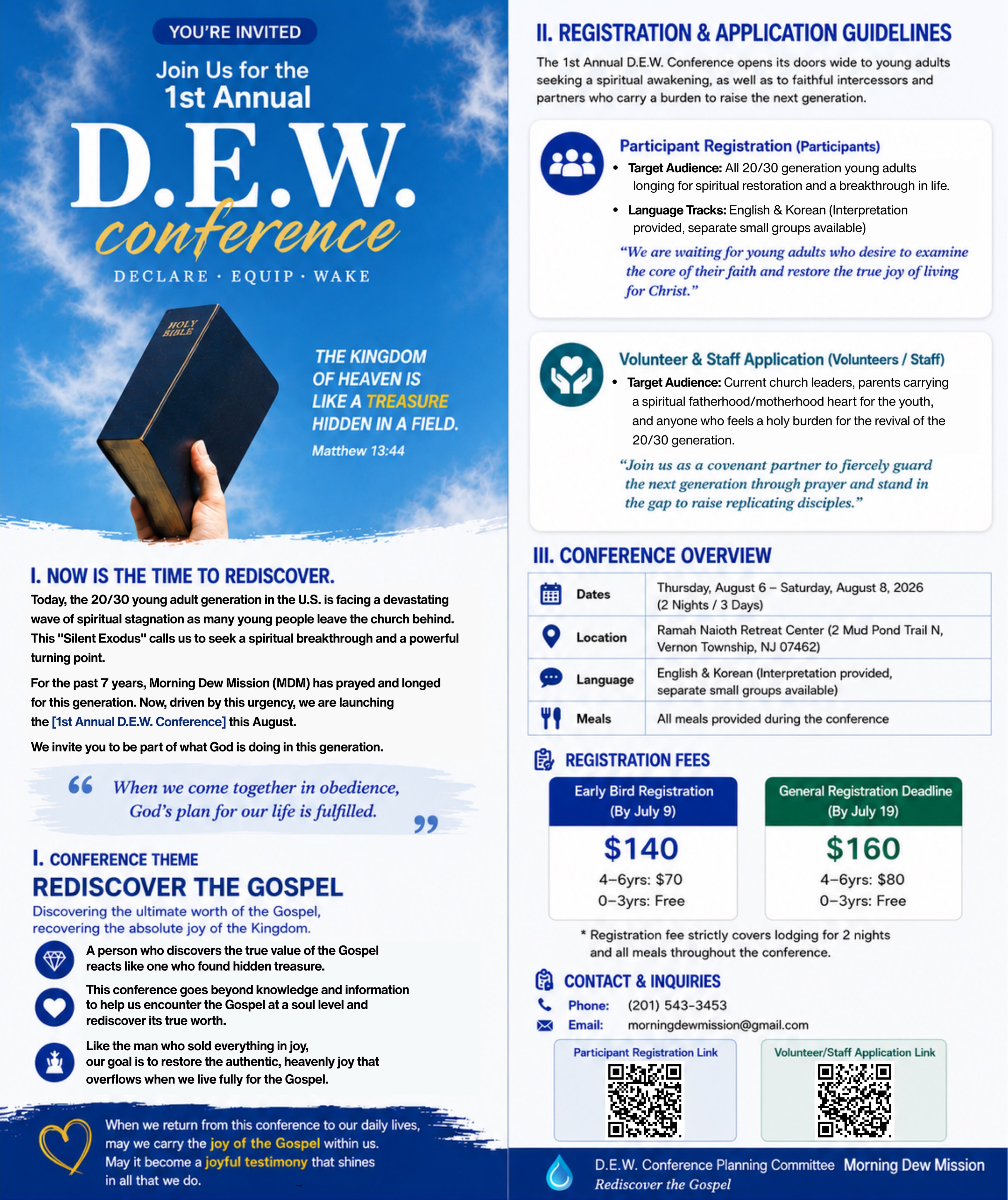 Oops… this should’ve been posted a little sooner. 😅 Better late than never!
Our very first D.E.W. Conference is just around the corner, and we’d love to have you with us.
Whether you’re longing to rediscover the Gospel, be refreshed, or simply curious to see what God is doing—we’d love to welcome you.
Everyone is welcome. 🤍