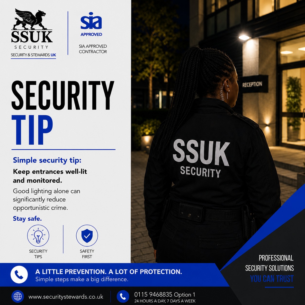 Security Tip
Simple security tip:
Keep entrances well-lit and monitored. Good lighting alone can significantly reduce opportunistic crime.
Stay safe.
#SecurityTips #SafetyFirst