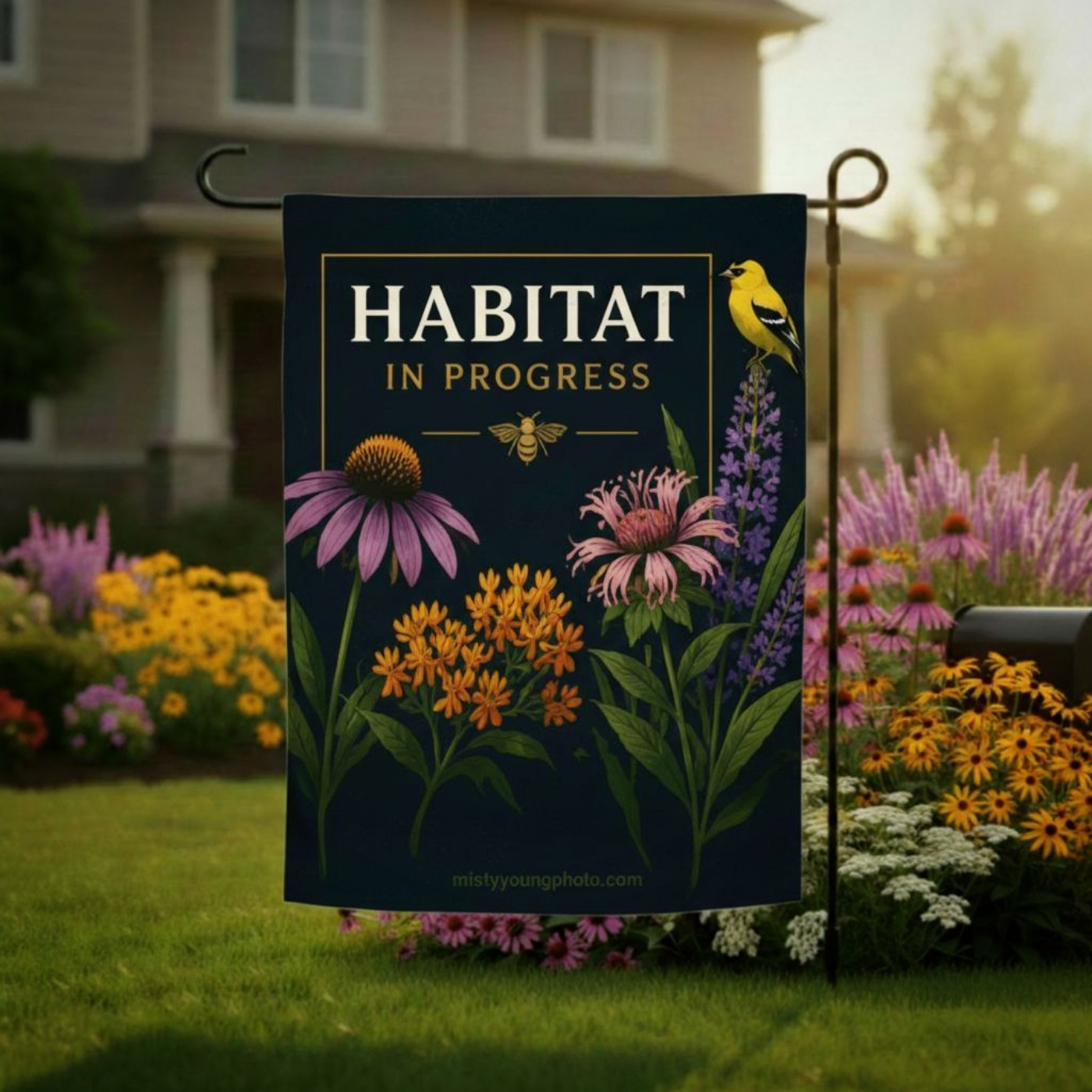 Slowly but surely, this corner of the yard is turning into something wilder. 🌾🐦
Our Habitat In Progress garden flag is for anyone in the middle of that process — ripping out lawn, planting coneflower and milkweed, and waiting for the pollinators (and the birds!) to find it. This one's got a goldfinch keeping watch over blazing star and beebalm, because habitat isn't just for the bees and butterflies.
If your yard is a work in progress too, this flag says it proudly. Link in bio 🌿
#gardenflag #pollinatorgarden #nativeplantgarden #habitatinprogress #goldfinch #nativegarden #wildlifegarden #butterflymilkweed #blazingstar #birdlovergift #pollinatorhabitat #nativeplants #yardflag #gardendecor #nativeplantgardening #plantnative #birdwatching #gardenersofinstagram #pollinatorfriendly #wildlifehabitat #ecofriendlygarden #nativegardendesign #savethepollinators #gardeninspo #birdgarden #cottagegarden #restorenature