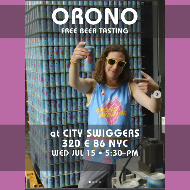 Upcoming free beer tastings
at City Swiggers
320 E 86 NYC
5:30–8pm
• Wed Jul 15: Orono
• Tues Jul 21: Allagash
• Thur July 30 Transmitter
@cityswiggers #cityswiggers #craftbeer #craftbeernyc #nycbeer