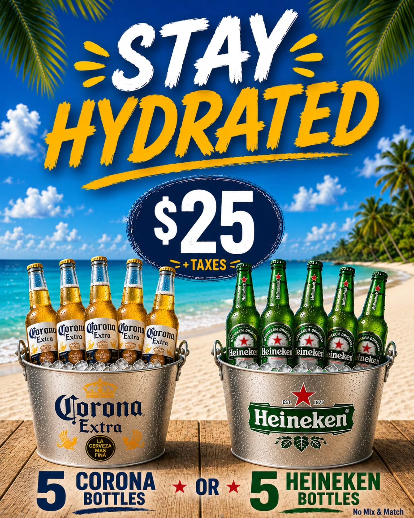 โ๏ธ **Stay Hydrated This Summer!** ๐บ๐๏ธ
Nothing says summer like an ice-cold bucket of your favourite beer!
๐บ 5 Corona Bottles** โ **$25 + tax**
๐บ 5 Heineken Bottles** โ **$25 + tax**
**No Mix & Match**
Grab a bucket, and enjoy the perfect summer vibes.
๐ Island Mix Restaurant & Lounge
1050 Brock Rd., Pickering
๐ 905-831-1649
Come **"Taste the Mix"** and make this summer one to remember!
#IslandMix #StayHydrated #Corona #Heineken #BeerBucket