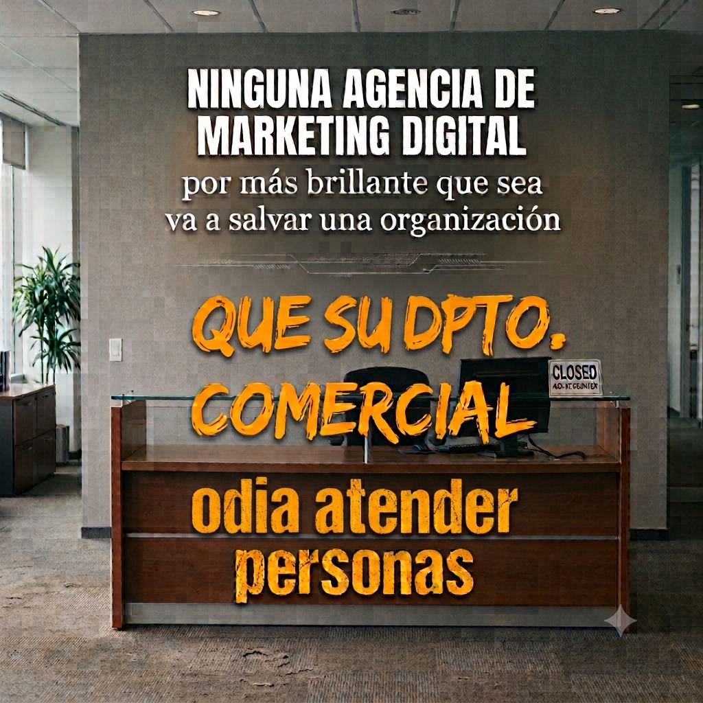 Una agencia brillante no salvará a un equipo comercial que odia a las personas
Cuando las ventas bajan, la culpa siempre es de la agencia. Pero si tu proceso interno está roto y tu equipo atiende de mala gana, el marketing no es la solución; es tu peor enemigo.
1. Es un amplificador: El buen marketing hace que un mal servicio fracase más rápido.
No cambia tu sustancia, solo le pone un reflector gigante. Si atraes a miles de personas para que en ventas los reciban con desinterés o monosílabos, no multiplicas ingresos; multiplicas detractores y reseñas de una estrella en tiempo récord.
2. Atrae leads, pero no cura un proceso roto
El reclamo clásico es: “Los leads no sirven”. Pero al auditar, descubres que tardan horas en responder, no hay estrategia y les molesta debatir objeciones. El marketing genera conversaciones, pero no cierra transacciones. Esperar que vendan solos es una ilusión.
3. Estás llenando un balde agujereado
Inyectar presupuesto en anuncios para solucionar una baja facturación es como abrir más el grifo para llenar un balde lleno de grietas.
Escríbele a tu negocio como incógnito.
Evalúa la velocidad, el tono y las ganas. Si la experiencia humana da frustración, apaga las campañas. Tienes un problema de atención, no de marketing.
Los clics los dan los algoritmos, pero las transferencias bancarias las siguen haciendo los seres humanos.
¿Qué pesa más hoy en día: un buen anuncio o una buena atención?
Te leo. 👇