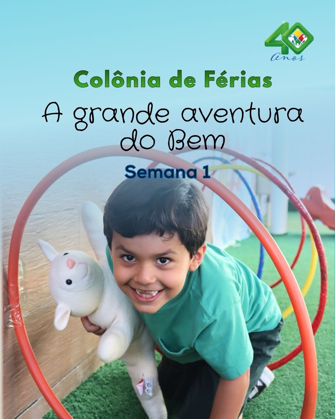 A nossa primeira semana da colônia de férias foi sensacional. A Grande aventura do Bem continua. Vem! Não perca! Faça logo a inscrição!