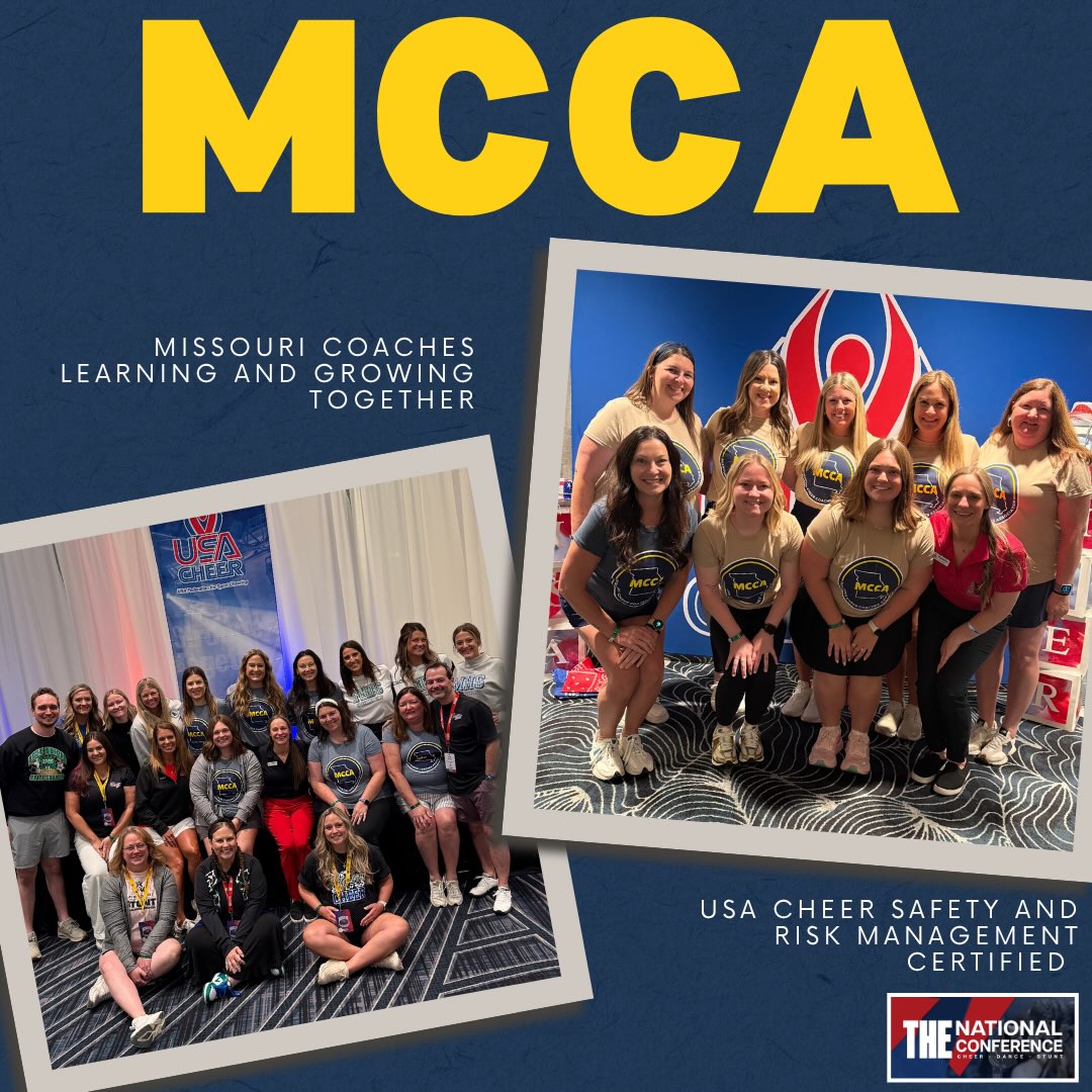 The MCCA Board had an amazing time at The National Conference!
We are so excited to announce the entire board is USA Cheer Safety and Risk Management Certified!
We were able to learn and grow along side so many MO coaches 💙💛