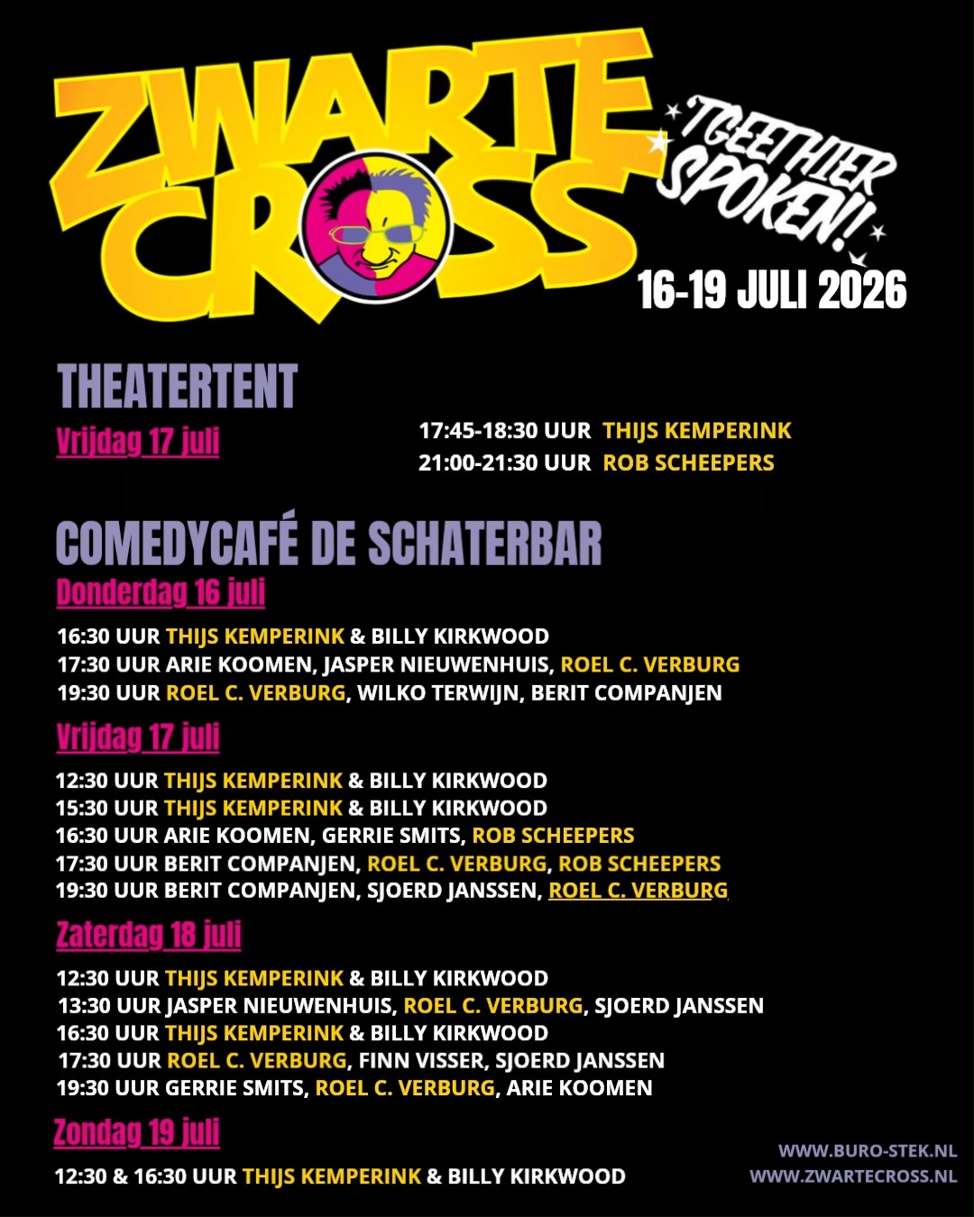 Morgen is het zover en geet 't spoken op @zwartecross ! ๐ฅ
Naast ronkende motoren en grommende gitaren, valt er ook dit jaar weer veel te lachen.
Natuurlijk kun je niet om @thijskemperink heen, alle dagen te zien in Comedycafรฉ De Schaterbar en vrijdag in de Theatertent waar ook @rob_scheepers je deze avond met een nog grotere ๐ de tent laat verlaten.
Naast Thijs en Rob zijn ook @roelcverburg @ariekoomen @de_gerrie @sjoerdjanssen @beritcompanjenofficial @jasper.nie @finnvissah_ @wilkoterwijn van de partij! Zien we je daar?