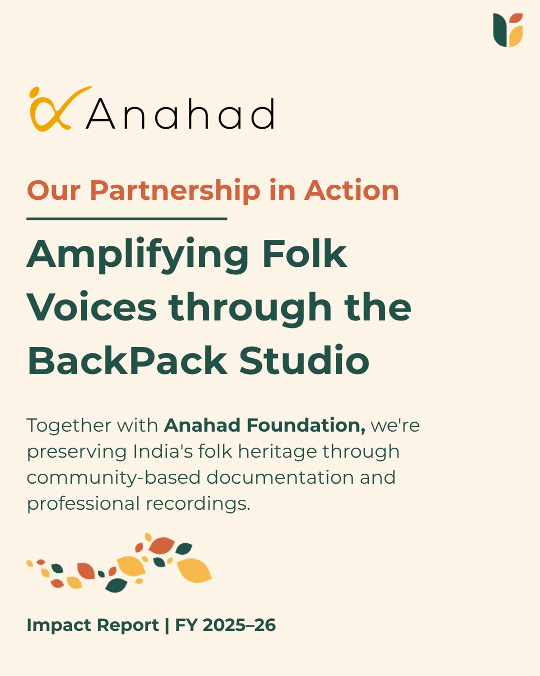 Over the past year, our partnership with @anahadfoundation has focused on preserving something that cannot be recreated once it's lost: India's living folk music traditions.
For generations, folk artists have carried stories, histories, and cultural identities through song. Yet many of these traditions continue to exist only through oral practice, making them increasingly vulnerable to disappearing with time.
Together with Anahad Foundation, we supported the documentation of folk artists and traditional music groups from Gujarat, creating professional audio-visual recordings that not only preserve these musical traditions but also help artists showcase their work to organisers, collaborators, and wider audiences. Over the course of the project, 10 folk artists and two traditional music groups were documented, resulting in four professional recordings and the preservation of 30 traditional songs.
What makes this partnership meaningful is not just the archive they've created, but the recognition it brings to the artists who have dedicated their lives to keeping these traditions alive. Preserving culture is as much about supporting its practitioners as it is about documenting their work.
We're proud to partner with Anahad Foundation in celebrating India's rich musical heritage and ensuring that these voices continue to be seen, heard, and carried forward for generations to come.
#PartnershipInAction #ArtsAndCulture #FolkMusic #CulturalHeritage #LivingTraditions #UpadhyayaFoundation