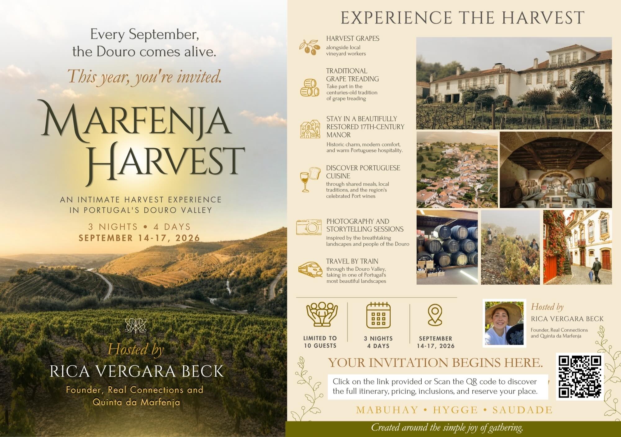 🍇 We’re delighted to share something that’s been close to our hearts.
What began with our family’s small vineyard in Portugal’s Douro Valley has grown into a long-term project inspired by our love for this extraordinary region. As we continue its careful development, we’re proud to collaborate with trusted local partners to showcase the people, traditions, hospitality, food, and wines that make the Douro so special.
The Marfenja Harvest Experience is a shared invitation—bringing together our vineyard with the expertise and generosity of the local community to offer an authentic way to experience the harvest.
📖 Browse the e-leaflet below, then click the link on bio or scan the QR code to explore the full brochure and discover what we’ve created.
This is more than an invitation to visit the Douro. It’s an invitation to experience it through Real Connections with the people, traditions, and places that have made us fall in love with it.
🇵🇹 We look forward to welcoming you.
Questions? Feel free to PM. 🙋🏻♀️🍇
#MarfenjaExperiences #DouroValley #SupportLocal #HarvestSeason #visitportugal