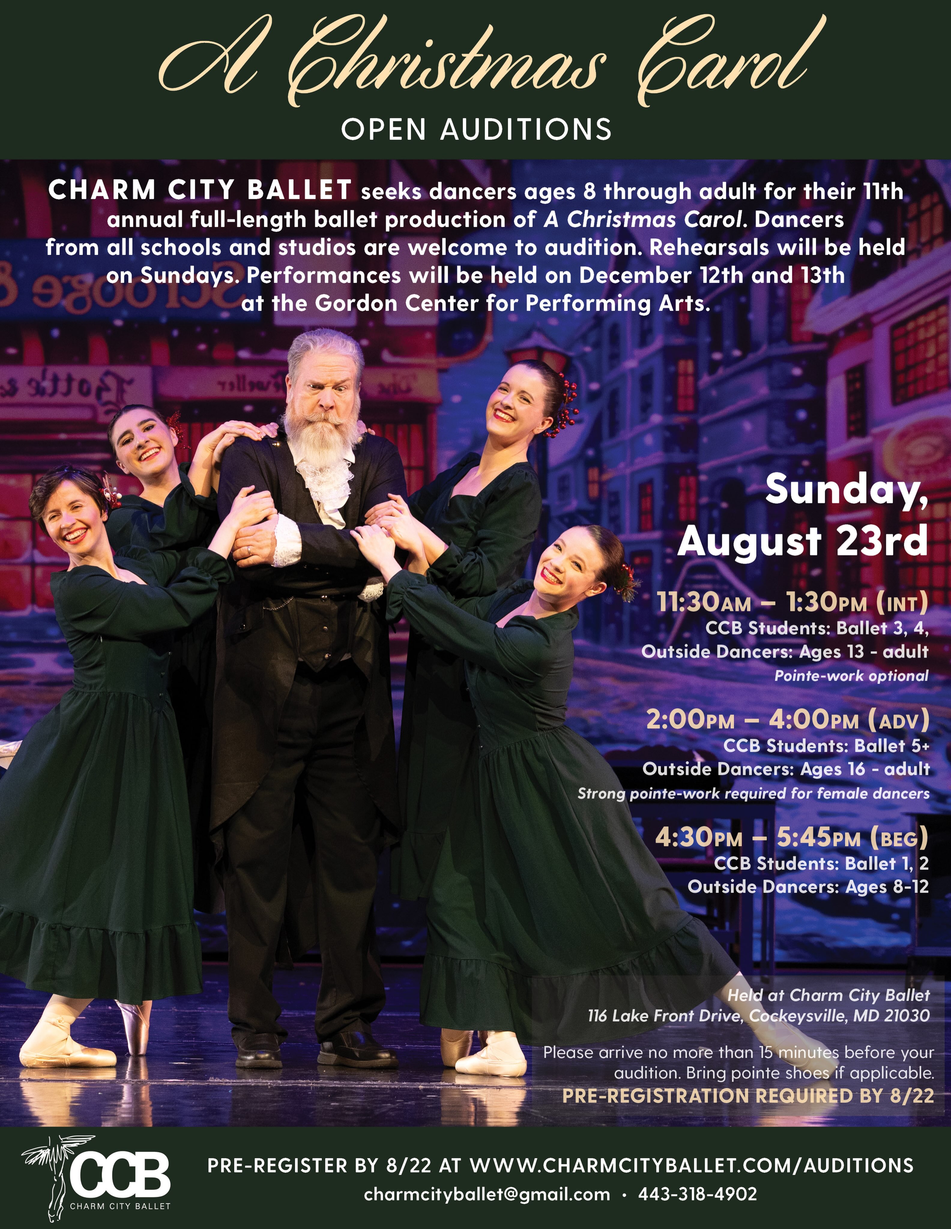 ✨ Save the date for A Christmas Carol Open Auditions and pre-register by August 22nd! ✨
REGISTER HERE: https://www.charmcityballet.com/auditions
(or at the link in our bio)
.
.
.
.
.
#charmcityballet #achristmascarol #auditions #balletaudition #ccb balletaudition baltimorecountydance baltimorecountydancestudio