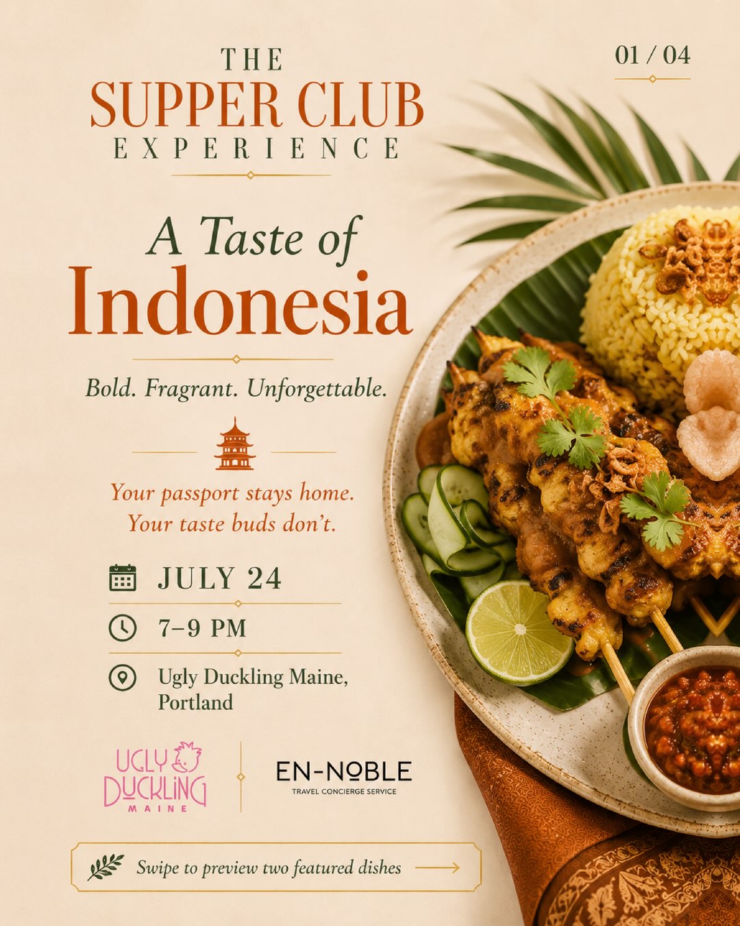 Join us for Asian Night at Ugly Duckling and experience a four-course tasting journey inspired by the flavors of Java and Bali.
📅 July 24
⏰ 7–9 PM
📍 Ugly Duckling, Portland, Maine
Seats are limited—book yours here:
https://www.en-noble.com/event-details/the-supper-club-experience
#PortlandMaine #PortlandFoodie #portlandevents #IndonesianFood #gadogado