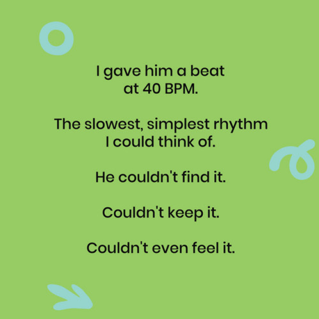 I gave him a beat at 40 BPM — about as slow as a metronome gets.
He couldn't find it. Couldn't keep it. Couldn't feel it.
This started as a blends problem — swim kept becoming sim, lf and lg kept reversing.
I had him pound the table, left fist for one sound, right fist for the other. A trick that worked beautifully for a different student learning multiplication tables.
But he kept switching hands. Rushing. Losing the order.
That's when I realized — this isn't a blends problem. This is a timing problem. His brain isn't reliably holding the rhythm that sequences sounds in order.
And that connects to something researchers call rhythmic entrainment — which shows up again and again in children with dyslexia.
There's an actual theory for this — it's called the Temporal Sampling Framework, developed by researcher Usha Goswami. Research shows children with dyslexia often have measurable difficulty locking onto and sustaining rhythm and beat patterns — not just in speech, but in music too. That's not a coincidence. It's the same neural mechanism.
I wasn't looking for this. I was just trying to fix one small thing.
But a kid's body will tell you what his ear can't catch yet. You just have to be watching closely enough to notice.
Did you know about rhythmic entrainment?
Go out and make today amazing💜
*
*
*
*
*
#hiachievers #hiachieverstutoring #honolulututor #hawaiitutor #thekidwhisperer #learningspecialisthawaii #lifelonglearners #hawaiibusiness #teachersofinstagram #privatetutor #tutoring #rhythmicentrainment #dyslexia #dyslexiaawareness #phonologicalprocessing #learningdifferences #multisensorylearning #readingintervention #dyslexiaresearch #learningasIgoalong