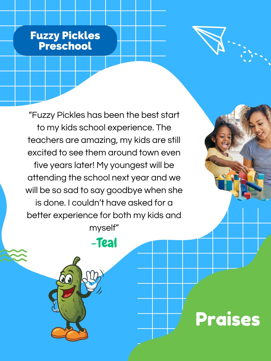 We don’t like to brag, but we are incredibly proud of our commitment to the children who attend our school. We are so grateful to hear how families see the positive impact Fuzzy Pickles has on their little ones.
As a non-profit, we reinvest every dollar back into our school to directly benefit our students. If you are looking to enroll your child in preschool in Airdrie, we invite you to come for a tour and see what we’re all about!
Comment "PICKLES" below to schedule your tour for the upcoming enrollment period.
#preschool #calgarypreschool #airdriepreschool #airdrie #airdriefamily