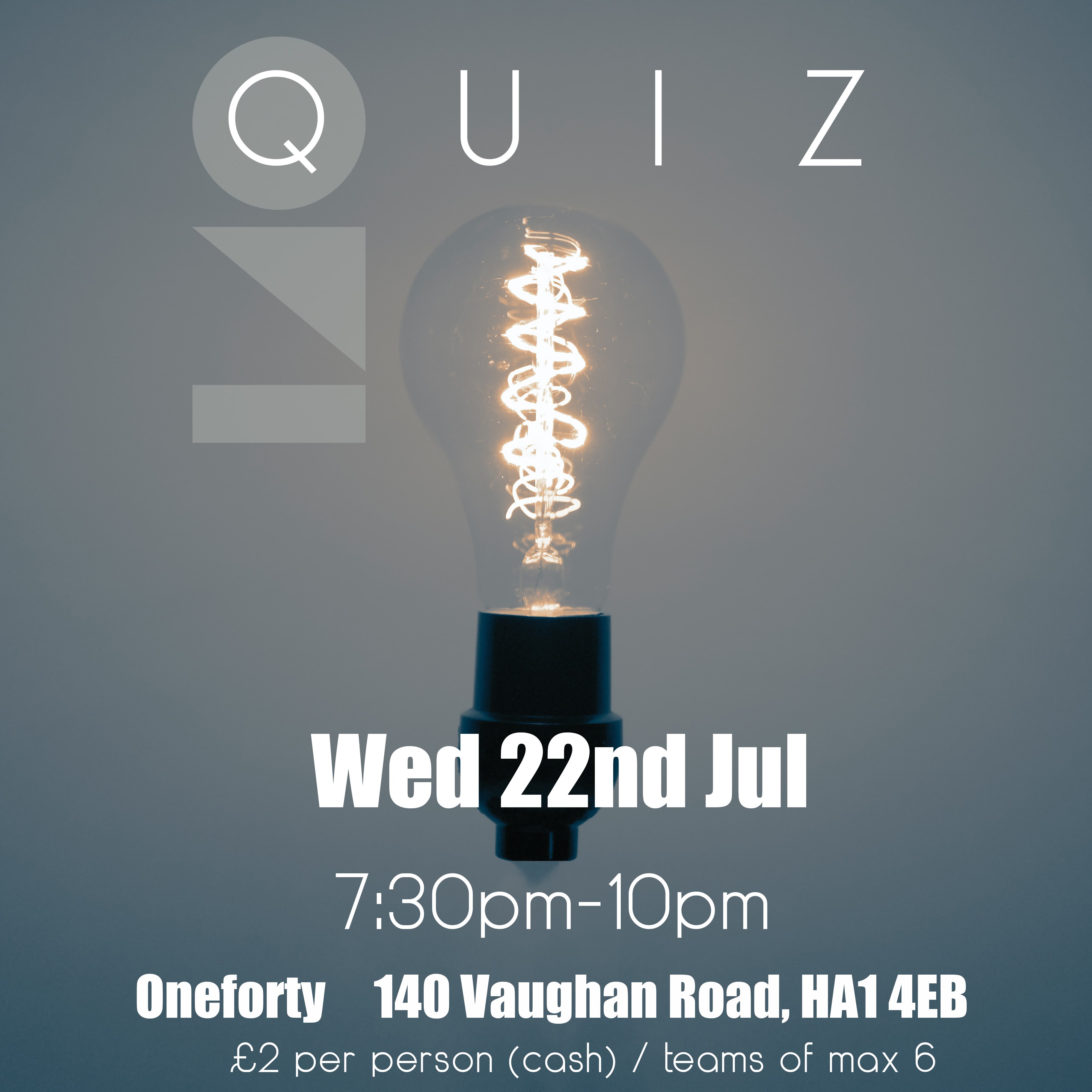 Next week is the monthly Quiz - Wednesday 22nd July at 7:30pm-10pm💡💬 👏 Let’s hope the weather is glorious and we can have our first outdoor quiz! ☀️☀️☀️
Winners will revel in the glory! 🥇👏
Whilst the losers…well, wait & see…🫣🤣
Been practicing your general knowledge over the Christmas break? Fancy yourself a quiz whizz? Competitive? Join us for a fun filled evening! 😁
£2 per person and teams with a maximum of 6. Please pre book to secure your table, please email hello@onefortyharrow.com
Bar open…to celebrate…or commiserate 🤣🍻🍷
📆 Wednesday 22nd July
⏱️ 7:30pm-10pm
🎟️ £2 cash per person
📍oneforty - 140 Vaughan Road, HA1 4EB
‼️Date change - August’s quiz will be on 26th ‼️
#westharrow #harrowonthehill #quiz