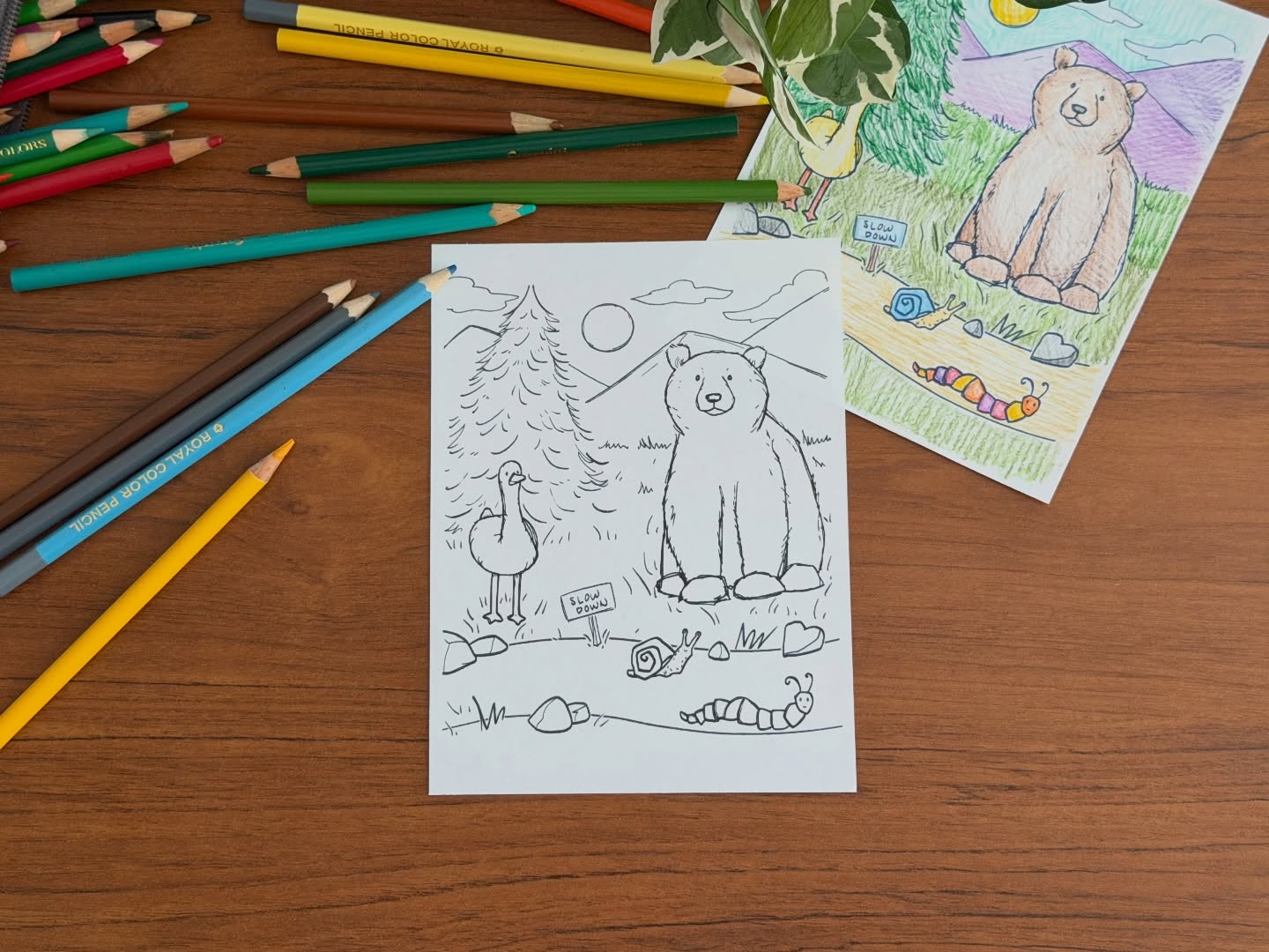 A peek at the upcoming art for next month’s mail! My first coloring page :) I’ve since added a few more details that will be a surprise when you receive your letter. If you need help joining, let me know and I can direct you to the right place!
🖍️🐻🌲🪿🐌