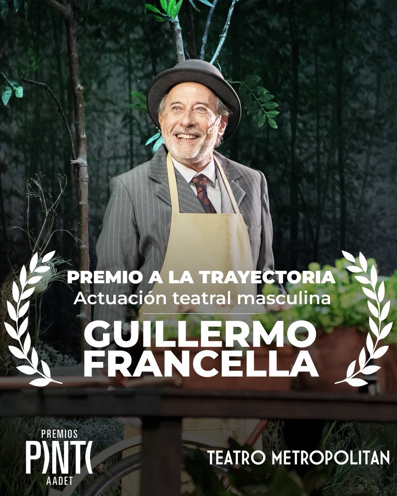 🥇Felicitamos a Guillermo Francella por el próximo recibimiento del Premio a la Trayectoria en Actuación Teatral Masculina en los @premiospinti organizados por @aadet.ok.
Una carrera enorme, miles de aplausos y generaciones enteras disfrutándolo 🎭✨
¡Qué orgullo tenerlo cada noche en el escenario del Metropolitan! 👏