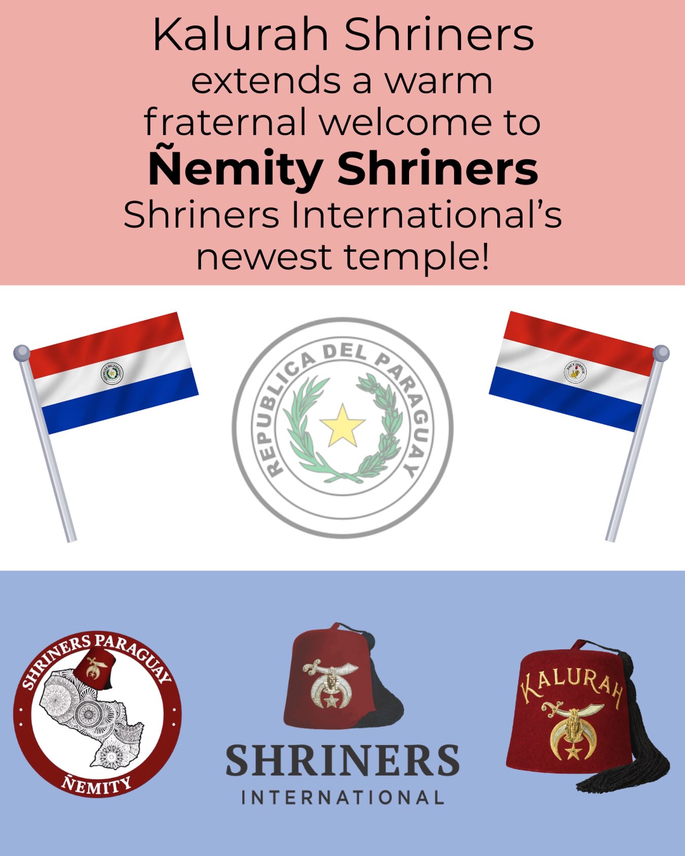 A new chapter begins. 🇵🇾
The Shrine continues to grow.
Kalurah Shriners is excited to welcome Ñemity Shriners as the newest temple of Shriners International. This historic milestone reflects the strength of our fraternity and the shared commitment of Nobles and their families around the world to family, fun, and supporting the mission of Shriners Children’s.
Congratulations to every Noble, family member, and leader who helped make this day possible. We look forward to seeing Ñemity Shriners thrive for generations to come.
Welcome to the Shrine family! ❤️💛
———————————————
Comienza un nuevo capítulo. 🇵🇾
El Shrine sigue creciendo.
Kalurah Shriners se complace en dar la bienvenida a Ñemity Shriners como el templo más nuevo de Shriners International. Este hito histórico refleja la fuerza de nuestra fraternidad y el compromiso compartido de los Nobles y sus familias en todo el mundo con la familia, la diversión y el apoyo a la misión de Shriners Children’s.
Felicitaciones a todos los nobles, familiares y líderes que ayudaron a que este día fuera posible. Esperamos ver a Ñemity Shriners prosperar para las generaciones venideras.
¡Bienvenido a la familia Santuario! ❤️💛
@shrinersinternational
@shrinerschildrens
@shriners_del_paraguay
@granlogia_py
@nymasons
@kalurahshriners
#Ñemity
#Kalurah
#ShrinersInternational
#ShrinersChildrens
#Paraguay