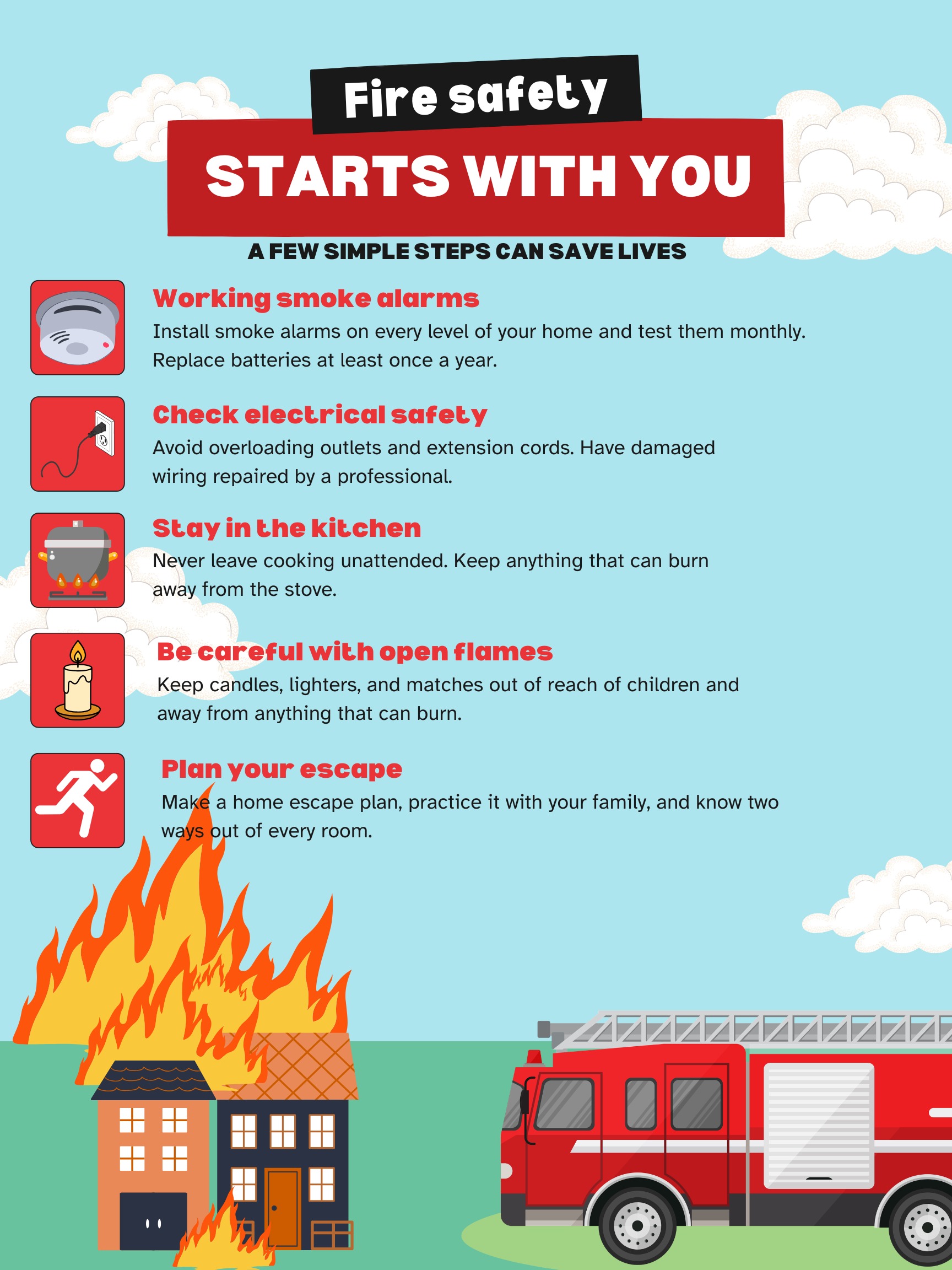 🔥 Summer fun starts with fire safety🔥
Whether you're grilling, enjoying a backyard bonfire, or spending time outdoors, taking a few simple precautions can help prevent fires and keep everyone safe.