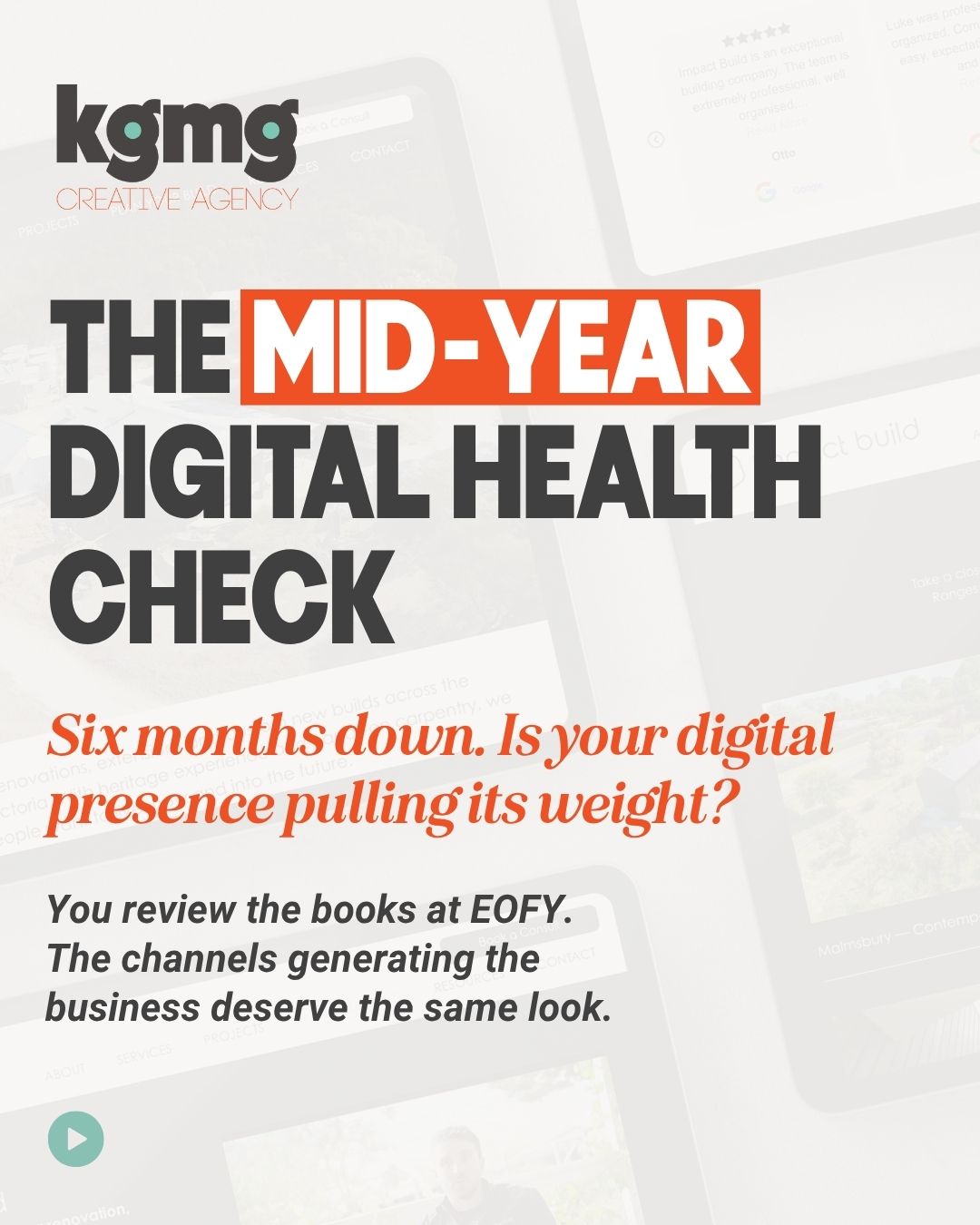 You review the books at EOFY. Your website, Google profile and social media deserve the same look.
Swipe through for the mid-year digital health check: six things regional business owners can audit right now, covering website, GBP, social media, content, search and AI visibility. Read the full article or book a no-obligation intro call at the link below.
#macedonranges #smallbusiness #digitalmarketing #seogeo #kgmgcreative