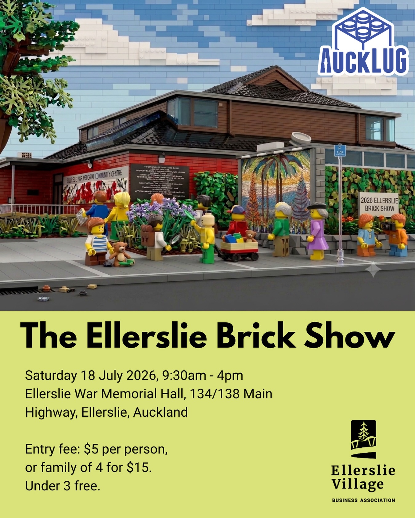 The Ellerslie Brick Show is coming to the village this Saturday. 🧱
A day of LEGO creations at the Ellerslie War Memorial Hall, right here in the heart of Ellerslie. Bring the kids, bring the big kids, and come see what people can build brick by brick.
📅 Saturday 18 July 2026
🕤 9:30am to 4pm
📍 Ellerslie War Memorial Hall, 134/138 Main Highway, Ellerslie
Entry is $5 per person, or a family of 4 for $15. Under 3s go free. See you there. In association with @aucklug #auckland #ellerslie #whatsonauckland