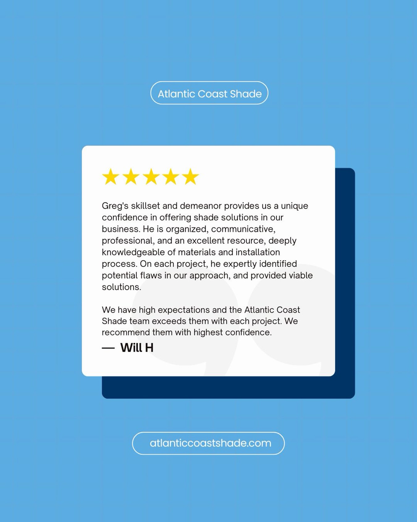 This one says it all.⭐️ When your clients trust you enough to put their reputation behind yours, it means everything🙌 Ready to upgrade your space with some shade? Click the link in bio for your FREE consultation.
#AtlanticCoastShade #5StarReview #ShadeStructures #CharlestonSC #CharlotteNC