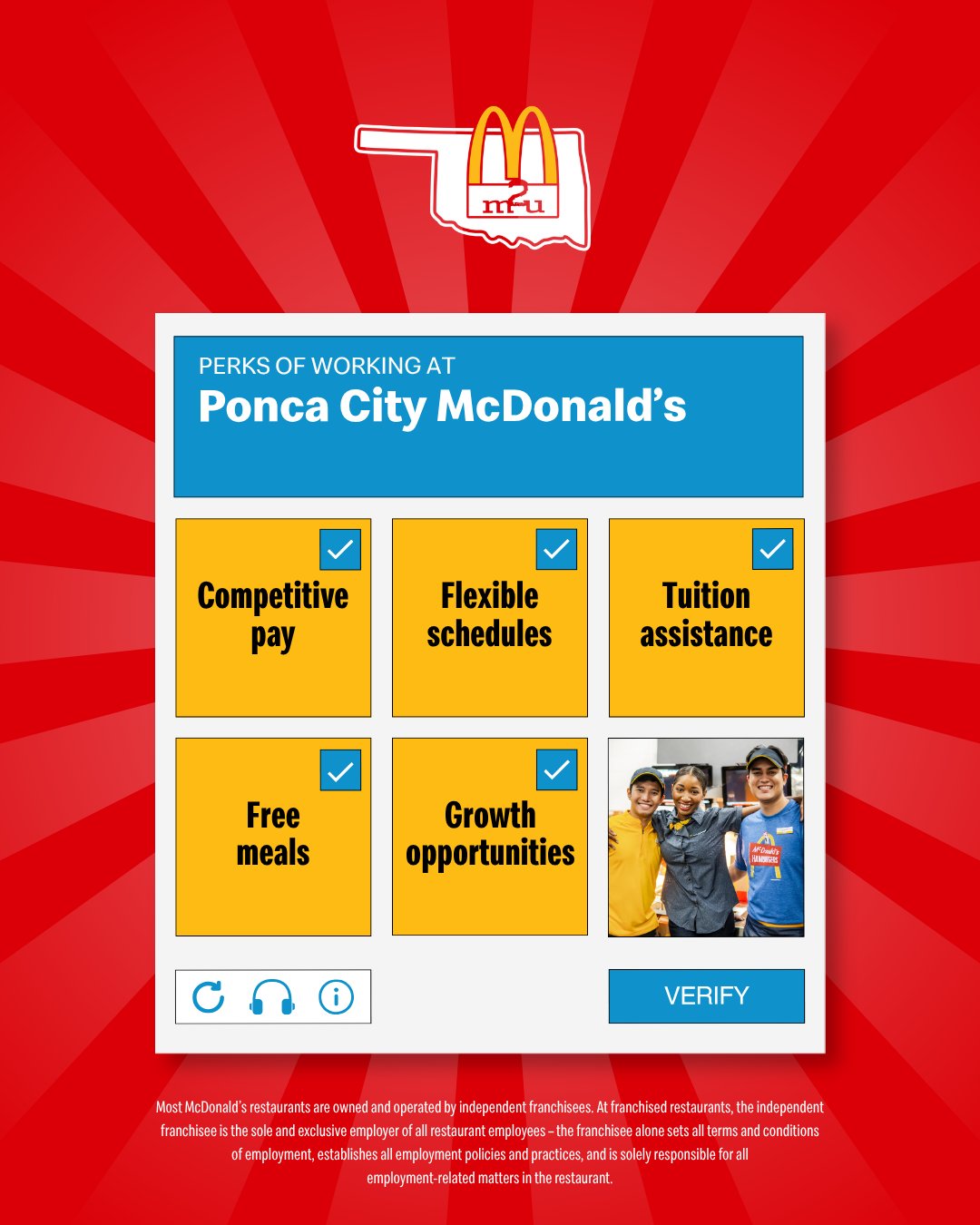 Come work with us at our Ponca City McDonald’s! 🍟 We’re hiring team members who are ready to learn, grow, and be part of a busy restaurant team right here on 14th Street.
Tap the link in bio to apply today!
📍 2124 N 14th St, Ponca City, OK 74601