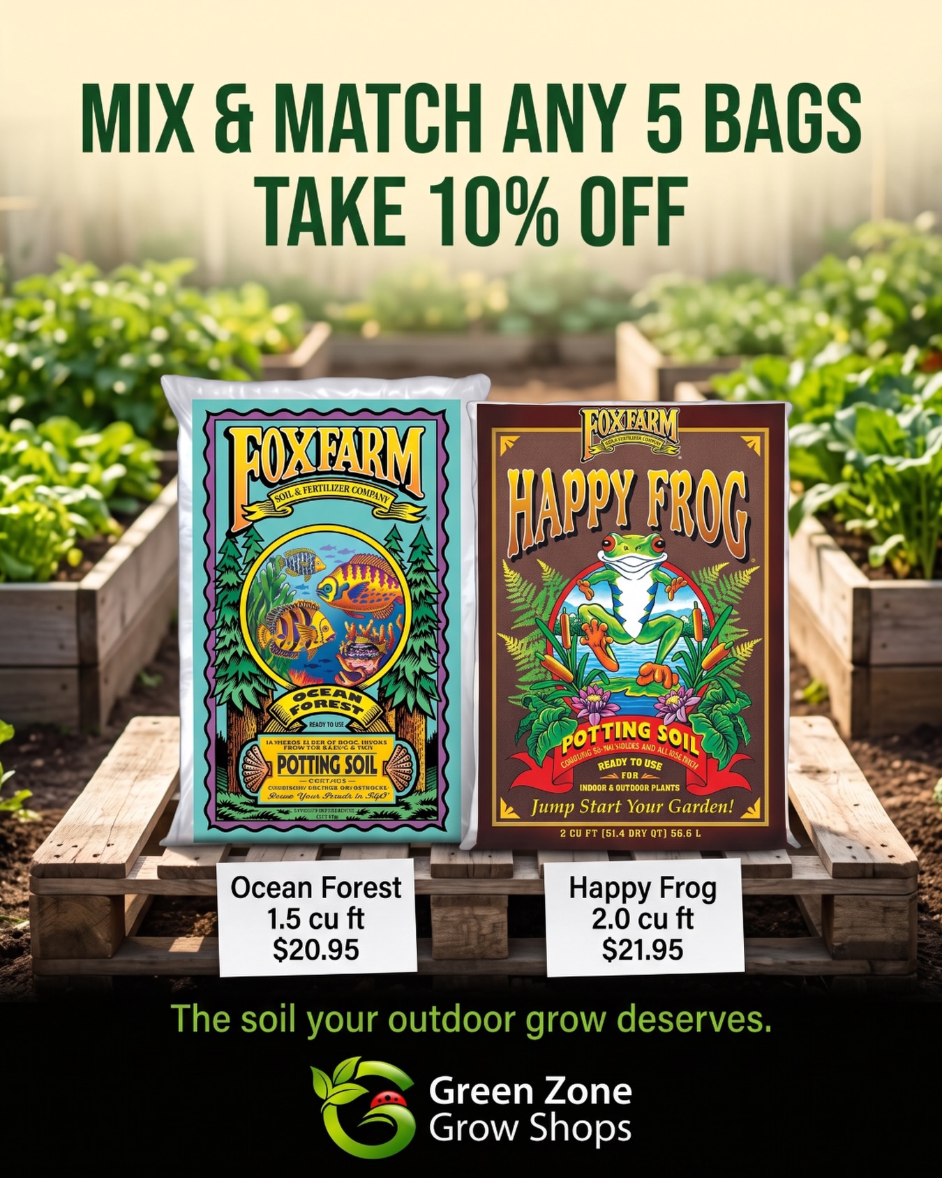 Ocean Forest or Happy Frog. Most growers pick a side early and defend it forever.
Here’s the real difference. Ocean Forest runs hot. It’s loaded with earthworm castings and bat guano and can feed heavy feeders for weeks straight out of the bag. Happy Frog is the gentler start, with mycorrhizae that help young roots take hold. Rough translation: Frog for starts and transplants, Forest for the big push.
The move most people miss is using both. Start in Frog, transplant into Forest, and the plant never hits a wall.
Both are in our soil room right now. Ocean Forest 1.5 cu ft is $20.95, Happy Frog 2.0 cu ft is $21.95, and if you mix and match any 5 bags you take 10% off. Outdoor season is exactly what this soil was built for.
So which side are you on: Ocean Forest, Happy Frog, or the both camp?
#gzgrowshops #myremy #foxfarm #oceanforest #outdoorgrow