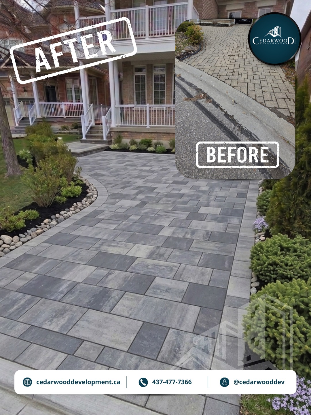 BEFORE vs AFTER — and the difference is EVERYTHING. 👀✨
This cracked and crumbling driveway in Markham, ON is now a stunning premium interlocking masterpiece that completely transformed the entire front of this home. 💪🏡
This is what Cedarwood Development Group does — we take what was and turn it into what it should have always been. 🔥
Custom large format stone pavers. Clean curved borders. Matching landscaping bed edging. This Markham homeowner is now the best looking house on the block and they know it. 😤
Searching "driveway interlocking Markham" or "before and after interlocking GTA"? You just found your team. 👇
💡 Did you know? Replacing an old cracked driveway with premium interlocking in the GTA delivers up to 100 to 120% ROI at resale. Your neighbours are going to ask who did this. 💰
📍 Proudly serving Markham, Toronto, Vaughan, Mississauga, Brampton, Richmond Hill, Scarborough, Etobicoke, Ajax & all of the GTA
Our Services Include:
✅ Bathroom Remodels
✅ Kitchen Renovations
✅ Basement Finishing & Remodeling
✅ Epoxy Flooring
✅ Hardscaping, Interlocking & Landscaping
✅ Home Remodeling
💡 Ready for your transformation? Book your FREE estimate today!
📞 (437) 477-7366
📧 info@cedarwooddevelopment.ca
🌐 cedarwooddevelopment.ca
📍 Serving Toronto & the GTA
📆 DM us "QUOTE" to discuss your next project!
#BeforeAndAfterInterlocking #DrivewayInterlockingMarkham #InterlockingMarkham #HardscapingMarkham #MarkhamRenovations #DrivewayTransformationGTA #InterlockingGTA #HardscapingGTA #CurbAppealMarkham #PremiumInterlockingGTA #GTARenovations #TorontoRenovations #InterlockingToronto #CedarwoodDevelopmentGroup #OntarioRenovations #TrustTheProcess