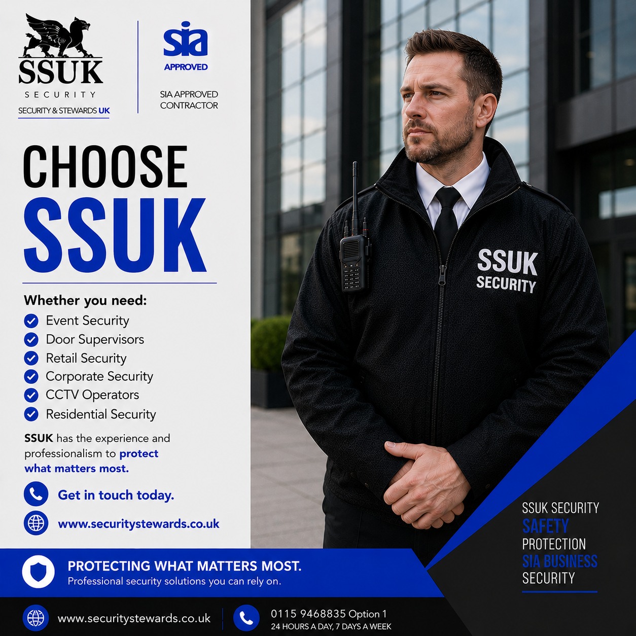 Choose SSUK
Whether you need:
✅ Event Security
✅ Door Supervisors
✅ Retail Security
✅ Corporate Security
✅ CCTV Operators
✅ Residential Security
SSUK has the experience and professionalism to protect what matters most.
📞 Get in touch today.
🌐 www.securitystewards.co.uk
#SSUK #Security #Safety #Protection #SIA #BusinessSecurity