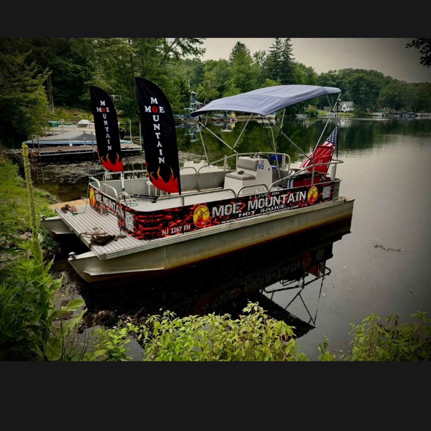 Moe Mountain pirate ship is in action #moenj #MOEMOUNTAINHOTSAUCE #pontoon #lakelife