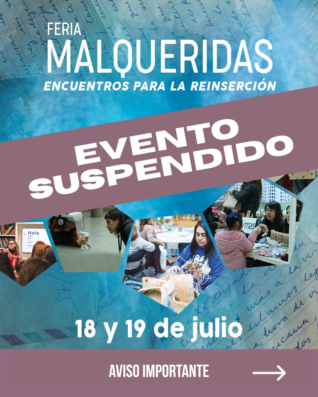 📣 Suspensión Feria Malqueridas
Lamentamos informar que debido al sistema frontal pronosticado para este fin de semana, junto con el Centro Cultural La Moneda (@ccplm) hemos decidido suspender la "Feria Malqueridas: Encuentros para la Reinserción” y todas sus actividades programadas como medida preventiva.
La seguridad y el cuidado de nuestra comunidad es lo primordial, esperamos pronto compartir las nuevas fechas para encontrarnos y seguir apoyando la reinserción.
Agradecemos profundamente su comprensión y lamentamos los inconvenientes.
Equipo Feria Malqueridas.
#FeriaMalqueridas #Reinserción #ReinserciónSocial #Malqueridas #CineChileno #Documental #ErranteProducciones #CCPLM
@fundacion_artecomunitario @letraspublicas @redaccioncarcelaria @ccplm @juntosporlareinsercion