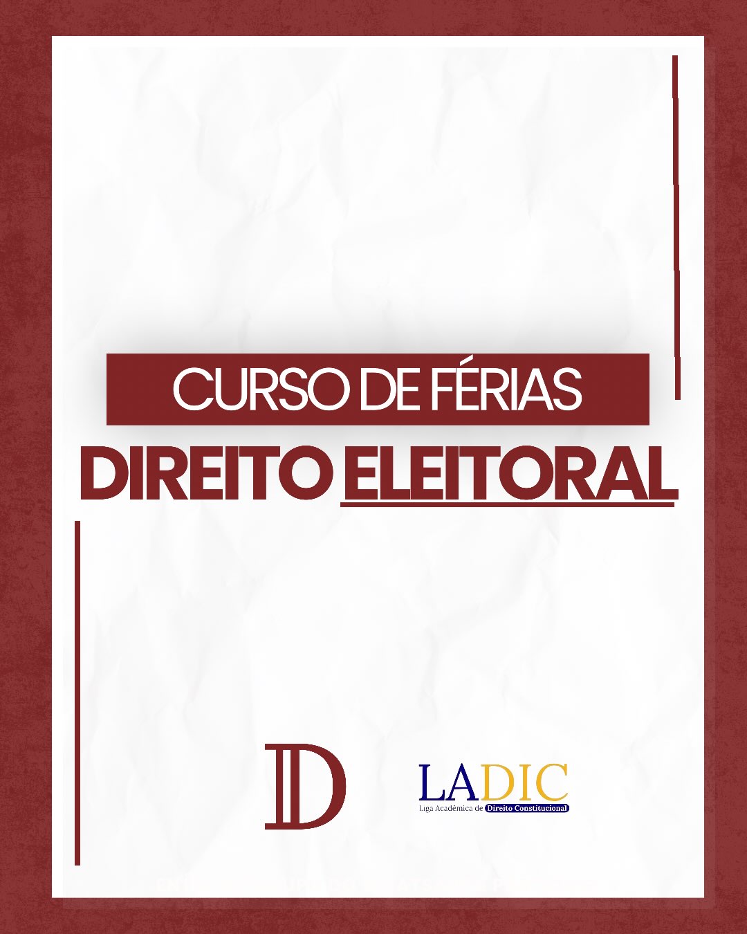 🚀 É hoje!
Começam hoje as aulas do Curso de Férias de Direito Eleitoral, promovido pela Destro, em parceria com a LADIC.
Ao longo de quatro encontros, serão abordados temas atuais e indispensáveis para compreender os desafios do Direito Eleitoral na era digital, como algoritmos, financiamento de campanhas, provas digitais, responsabilidade das plataformas e muito mais.
📅 Primeira aula: hoje
🕖 19h
📍 Aulas on-line
📢 As datas das próximas aulas serão divulgadas ao longo do curso.
Ainda dá tempo de participar! Esperamos você para mais um momento de aprendizado e troca de conhecimento.