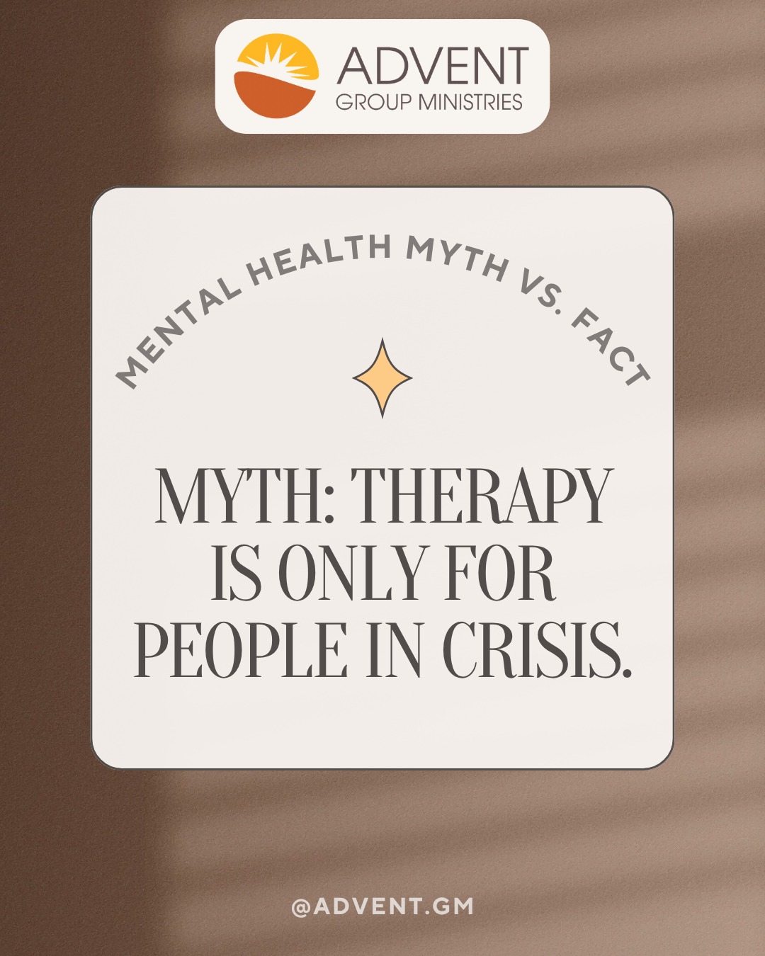 🧠 Mental Health Myth vs. Fact
Myth: Therapy is only for people in crisis.
Fact: Therapy is for anyone who wants to strengthen their mental and emotional well-being—not just those experiencing a crisis.
Counseling can help you build resilience, improve relationships, navigate life transitions, manage everyday stress, and develop healthy coping skills. Just as we care for our physical health before problems become serious, caring for our mental health can be just as important.
Seeking support isn't a sign that something is wrong—it's a sign that you're investing in yourself.
At Advent Group Ministries, we're committed to providing compassionate, professional counseling services for youth, families, and individuals from all backgrounds. Wherever you are on your journey, you don't have to walk it alone.
💙 Have you ever believed this myth? Share another mental health myth you've heard in the comments.
#MentalHealthMyths #MentalHealthMatters #TherapyWorks #MentalWellness #Counseling #Resilience #AdventGroupMinistries #YouAreNotAlone