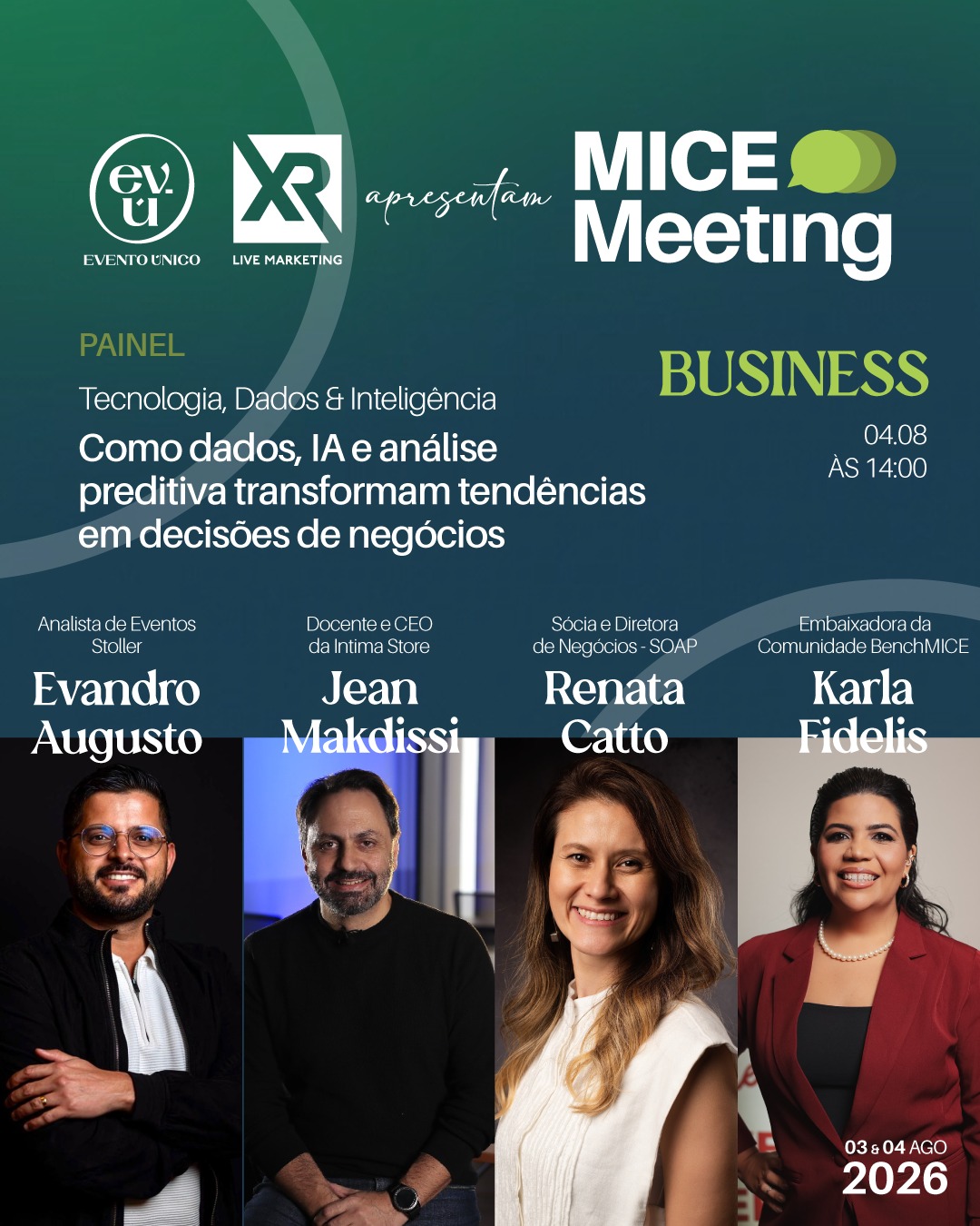 O futuro da gestão de eventos será decidido por quem souber transformar dados em estratégia.
No MICE Meeting, reunimos especialistas que mostrarão como IA, indicadores e análise preditiva já estão apoiando decisões mais inteligentes no mercado de eventos.
Painel Tecnologia, Dados & Inteligência - do Cenário à Estratégia
Com Evandro Augusto, @jeanmakdissi , @renata_catto e moderação de @kahmartinni
📍 MICE Meeting 2026
📅 3 e 4 de agosto | Grand Hyatt São Paulo
Exclusivo para a Comunidade BenchMICE® e convidados. Garanta sua participação no encontro das lideranças que transformam o mercado.
Mantenedores:
@xrlivemkt
@somosgrupor1
@tescenografiaoficial
@marriottintl
@shiftmobilidade
@grandhyattsp
@clubmed
@malaimansoresort
@inteegratec
@resorts.brasil
@galhardoscorporate
@oricasting
@soapbrasil
@brind.eaux
@msccruzeirosbrasil
@wtceventscenter
@primegeradores
@attagastronomia
@theforest.camboriu
@chubbbrasil
@eventsegoficial
@curitibaconvention
#MICEMeeting2026 #BenchMICE #Eventos #IA #Dados #Tecnologia