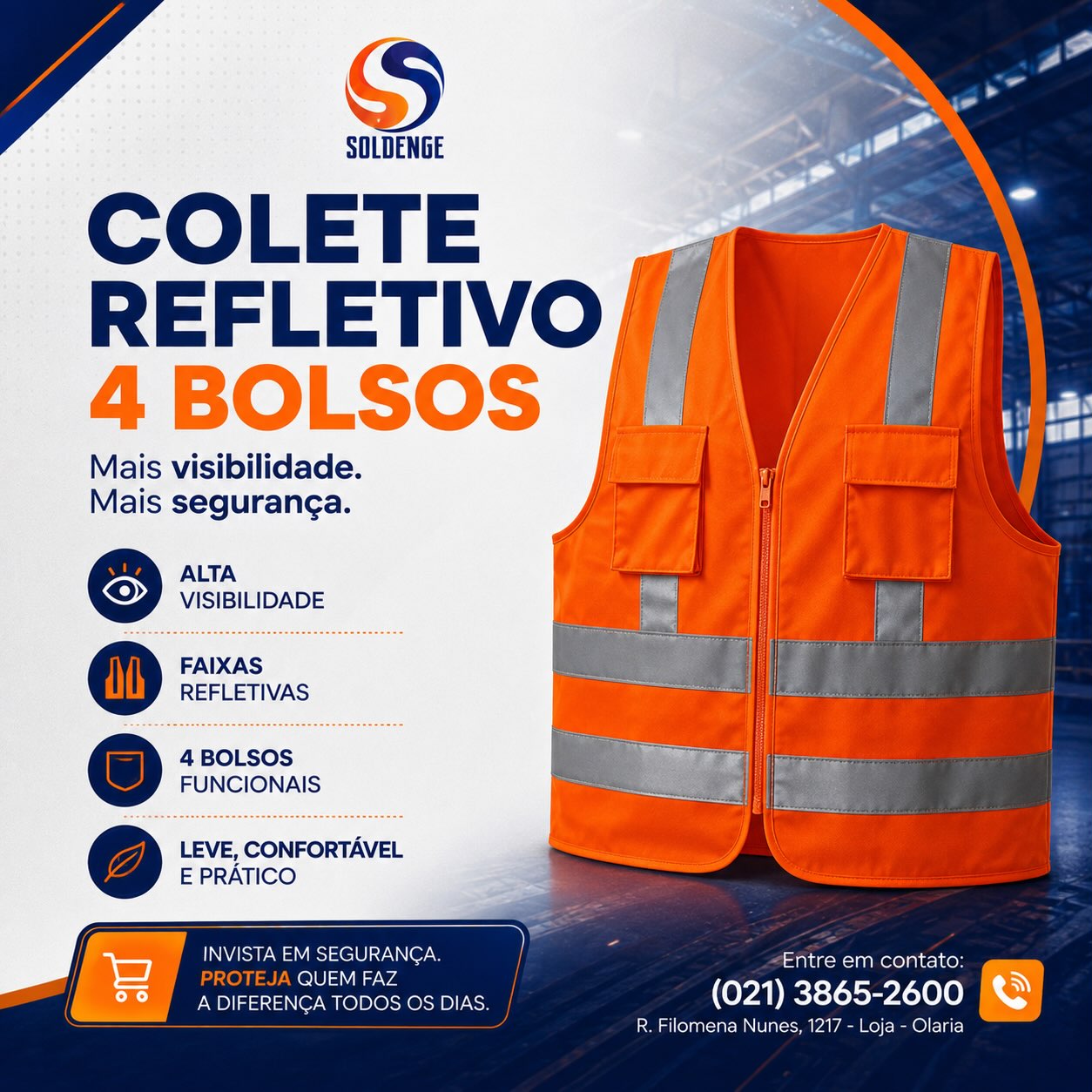 🦺 Alta visibilidade para quem não pode passar despercebido.
Em ambientes com circulação de veículos, máquinas ou baixa iluminação, ser visto é tão importante quanto estar protegido.
O Colete Refletivo 4 Bolsos Laranja foi desenvolvido para oferecer mais segurança, praticidade e organização durante a jornada de trabalho.
✔️ Faixas refletivas de alta visibilidade
✔️ 4 bolsos funcionais para ferramentas e acessórios
✔️ Leve, confortável e fácil de vestir
✔️ Ideal para construção civil, logística, manutenção, obras, rodovias e diversos outros setores
Quando a visibilidade aumenta, os riscos diminuem.
Invista em um EPI que ajuda a proteger você em qualquer turno e em qualquer ambiente.
👉 Entre em contato com a Soldenge e consulte disponibilidade e condições especiais.
#Soldenge #SegurançaDoTrabalho #ColeteRefletivo