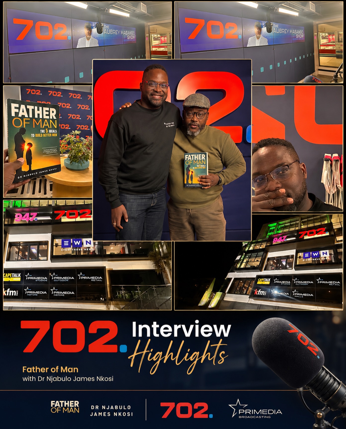 What a moment.
Thank you to 702, The Aubrey Masango Show, Man Torque and the entire Primedia team for welcoming me and creating room for an honest conversation about Father of Man.
We spoke about masculinity, fatherlessness, emotional healing, responsibility and the difficult work of becoming a better man.
Thank you to Aubrey Masango for a thoughtful and generous conversation. Thank you to everyone who listened, sent messages and continues to support this mission.
“This is not self-help. It is self-confrontation.”
One conversation at a time, we are building better men.
#FatherOfMan #702 #ManTorque #AubreyMasangoShow #Primedia BuildingBetterMen Fatherhood MensMentalHealth