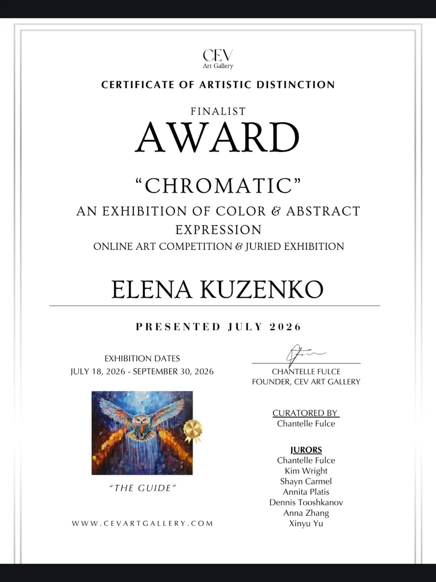 I am incredibly happy and proud to share that my painting "The Guide" has been awarded the Finalist Award at the international juried exhibition "Chromatic" by CEV Art Gallery! ✨
Thank you to the jury for seeing and valuing my work. Thanks everyone ☺️ 💗
oilpainting #internationalartist #CEVArtGallery #ChromaticExhibition #artaward #fineart artistjourney contemporaryart artcollector"