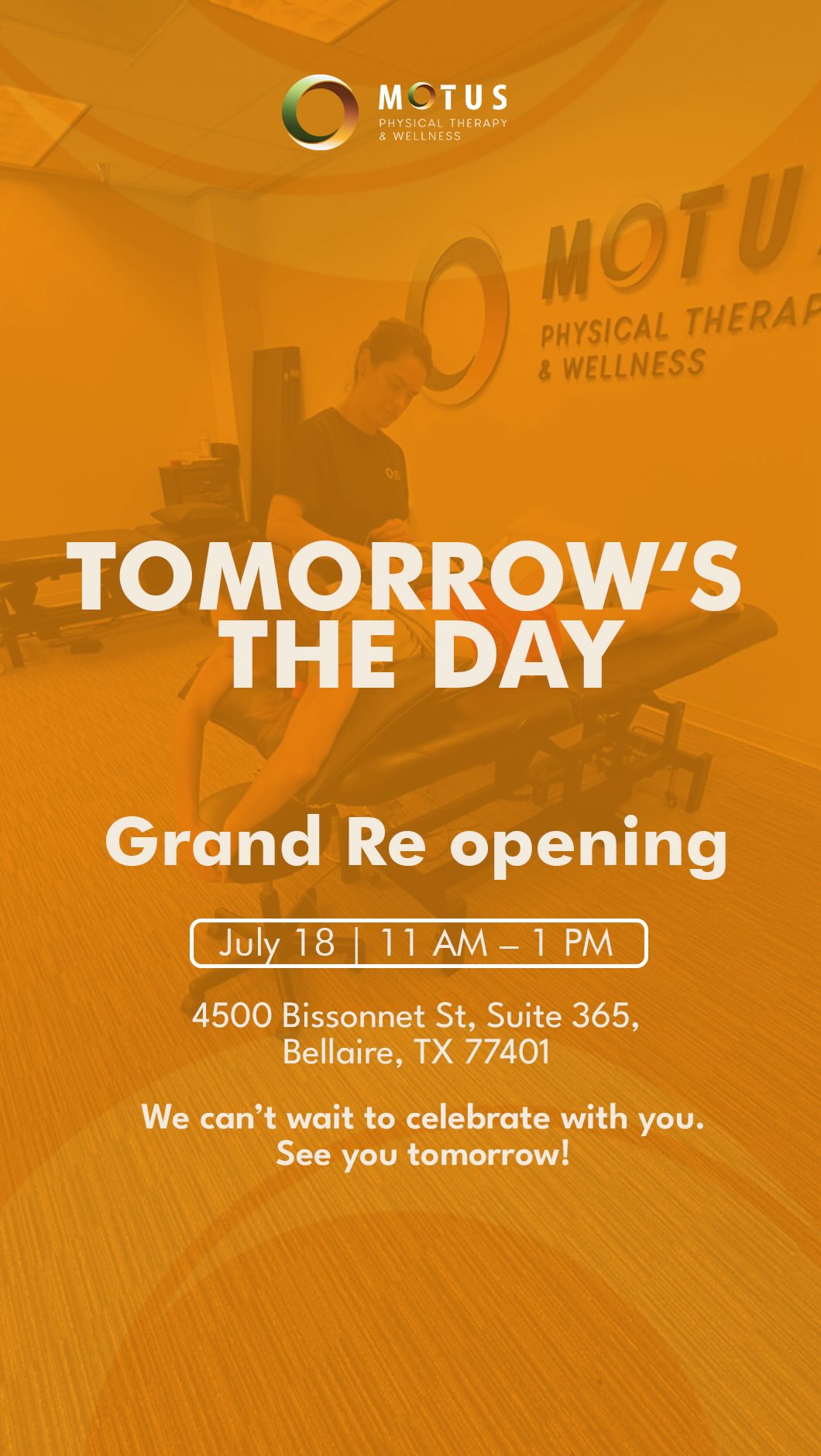 We’re ready… are you? 👀
Join us tomorrow as we celebrate this exciting milestone with our community. Come explore our newly renovated space, meet our team, experience innovative recovery technology, and enjoy a morning filled with wellness, giveaways, and more.
📅 July 18
🕚 11:00 AM – 1:00 PM
📍 4500 Bissonnet St., Suite 365, Bellaire, TX 77401
See you there!