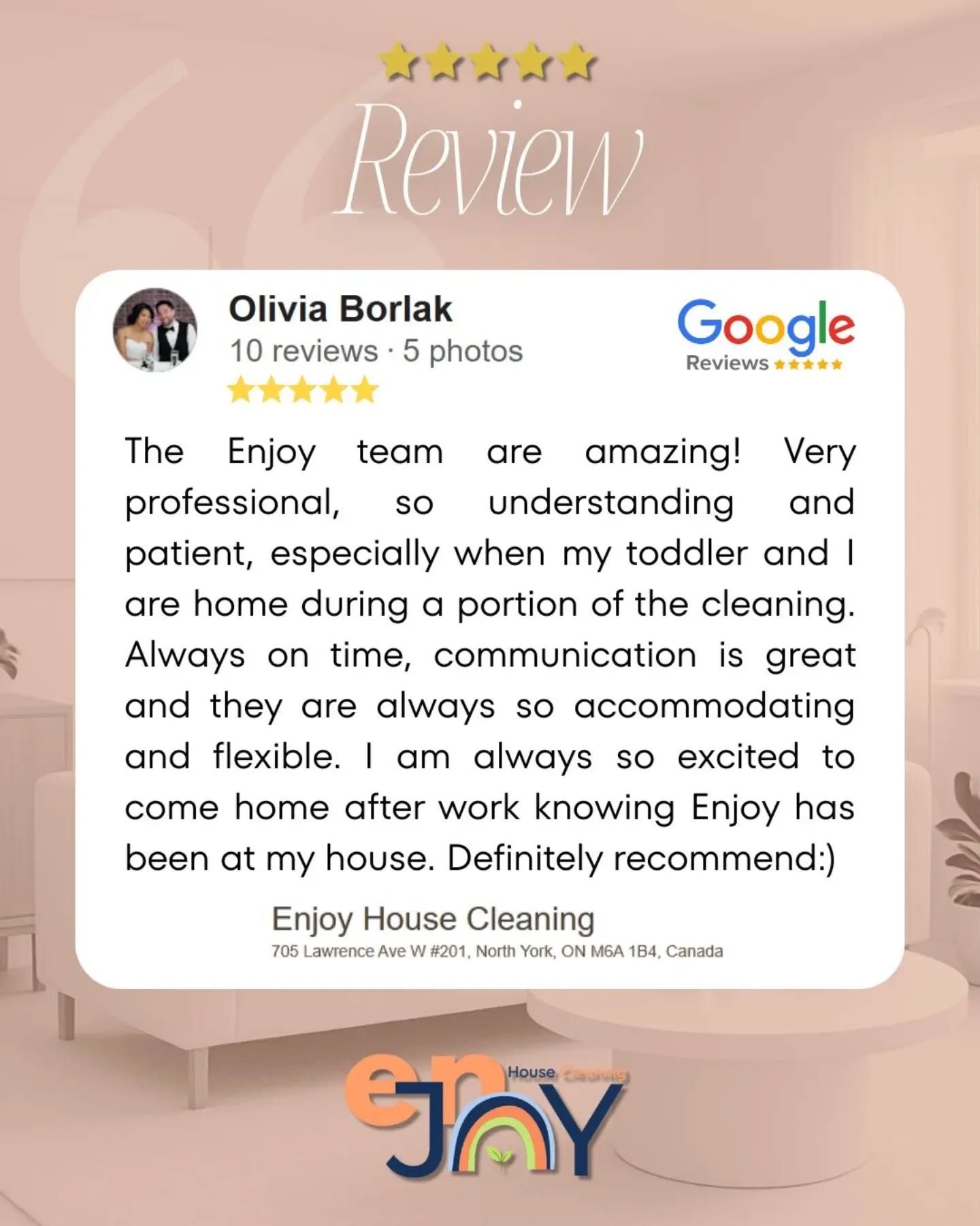 Thank you for trusting us with your home and for sharing such kind words. ❤️
Whether you're a busy professional, a parent juggling a full schedule, or simply looking for a reliable cleaning service, our goal is always the same: deliver a spotless home and a stress-free experience from start to finish.
🏡 Professional House Cleaning
⭐ Trusted by 2,000+ GTA homeowners
📍 Serving Toronto & the GTA
#EnjoyHouseCleaning #TorontoCleaning #HouseCleaningToronto #CleaningService #DeepCleaning RecurringCleaning TorontoHomes HappyClients CustomerReview ProfessionalCleaning