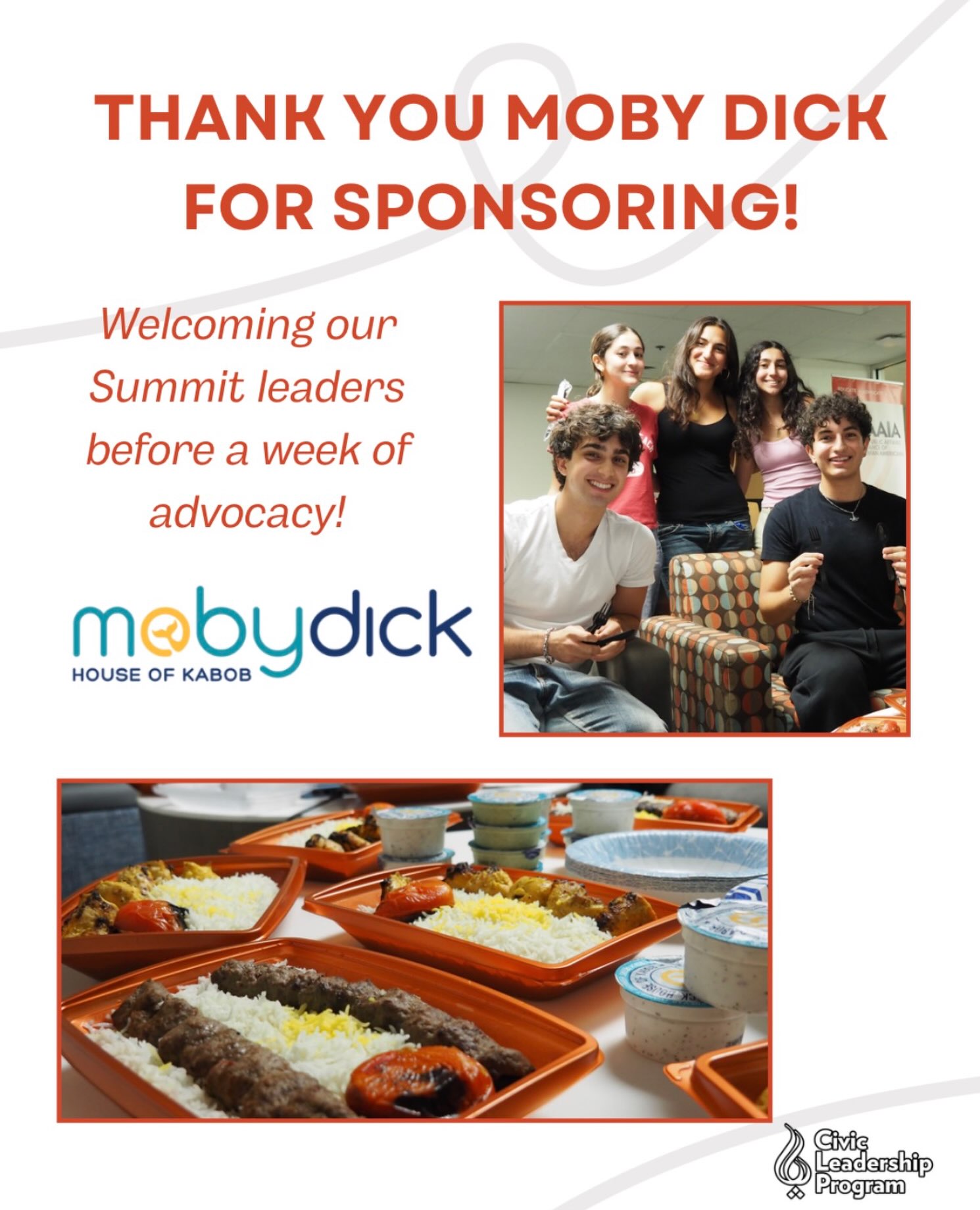 We thank Moby Dick for their generosity in sponsoring our 2026 summer summit! The night was filled with the most delicious food. Thank you! @mobydickkabobs