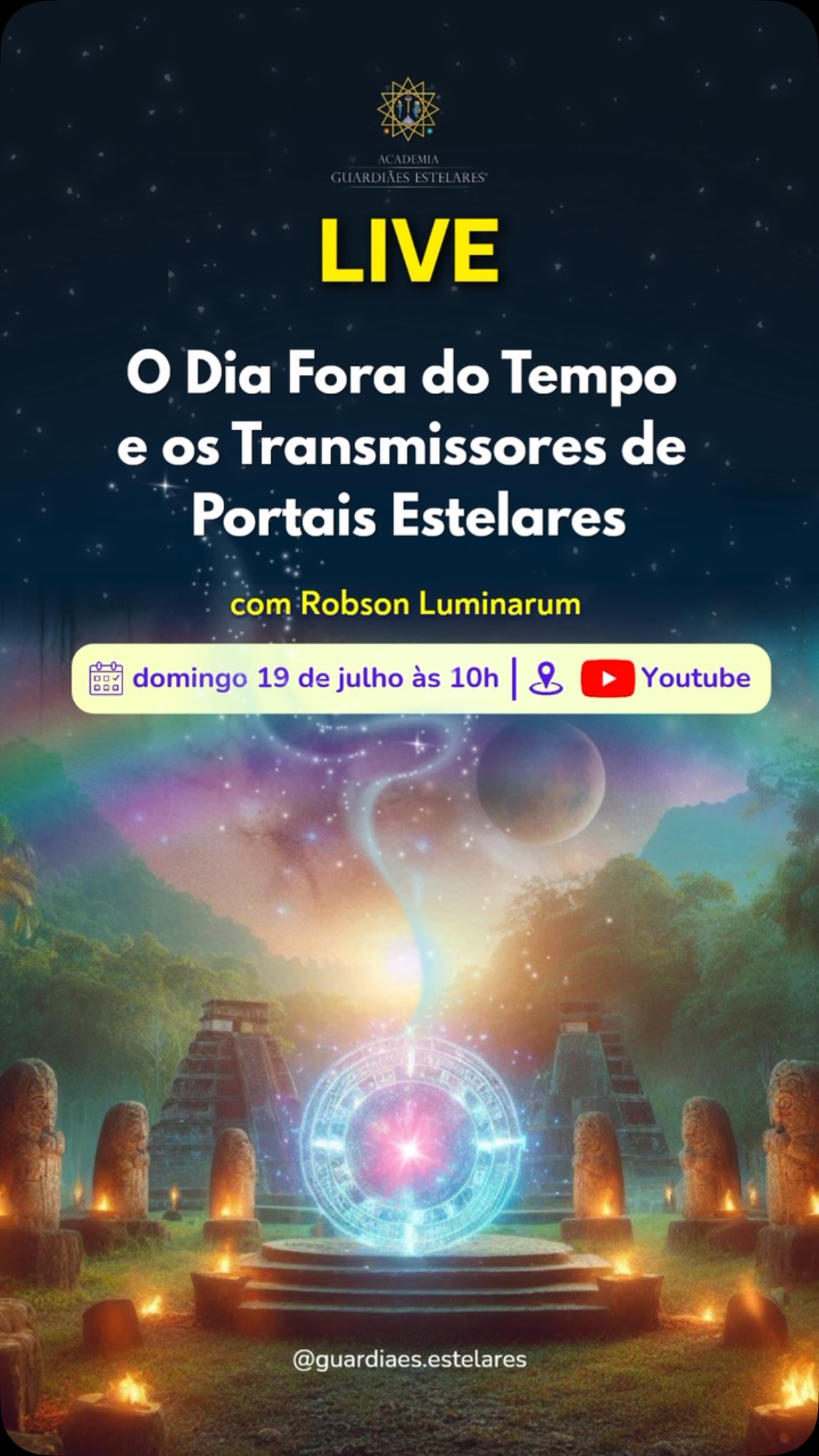 Chamas Eternas,
Essa Live é uma convocação para relembrarmos muitas coisas sobre nossa Missão!
Muitas almas que vieram de sistemas estelares como Plêiades, Órion, Sirius, Andrômeda, Lyra e muitos outros carregando a missão de transmitir luz e códigos de despertar pra humanidade. Elas são os Transmissores de Portais Estelares — e talvez você seja uma delas sem nunca ter tido esse nome pra se reconhecer.
E vamos falar também do Dia Fora do Tempo, esse dia que não pertence a nenhum mês nem a nenhuma semana, e da virada do Anel Solar no Sincronário das 13 Luas — um dos eventos energéticos mais importantes do calendário galáctico.
📡 O DIA FORA DO TEMPO E OS TRANSMISSORES DE PORTAIS ESTELARES
🗓️ 19/07 às 10h 🇧🇷
🔴 AO VIVO no YouTube — Academia Guardiães Estelares®️
LINK DE ACESSO NA BIO
Vamos falar sobre pré-acordos de alma, Famílias Estelares de Luz e o que realmente significa lembrar da sua missão.
Curte, salva esse post e marca aquela pessoa que precisa acordar pra isso. Nos vemos lá. In Lak’esh!
